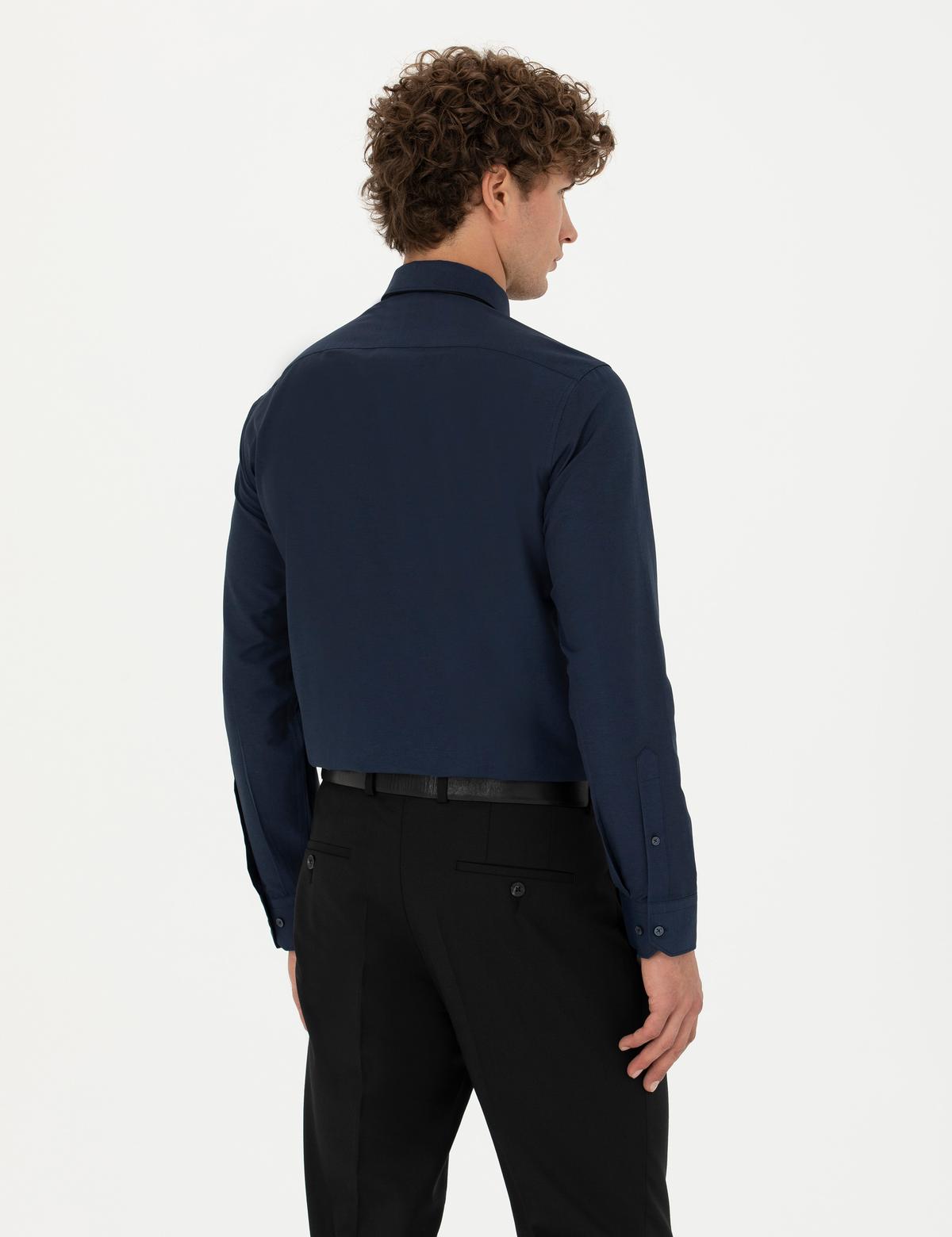 Lacivert Slim Fit Uzun Kollu Basic Gömlek - 50268203044