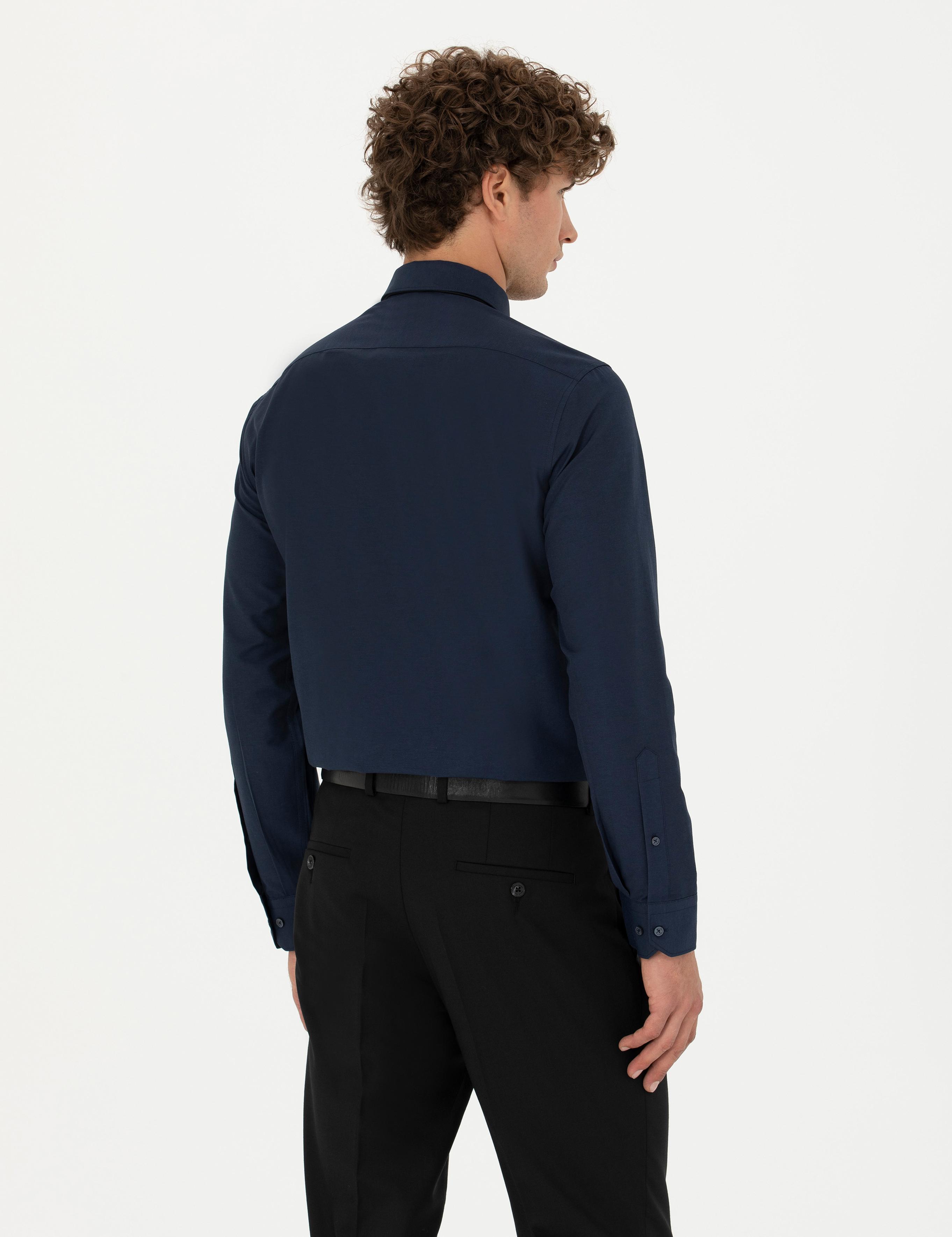 Lacivert Slim Fit Uzun Kollu Basic Gömlek