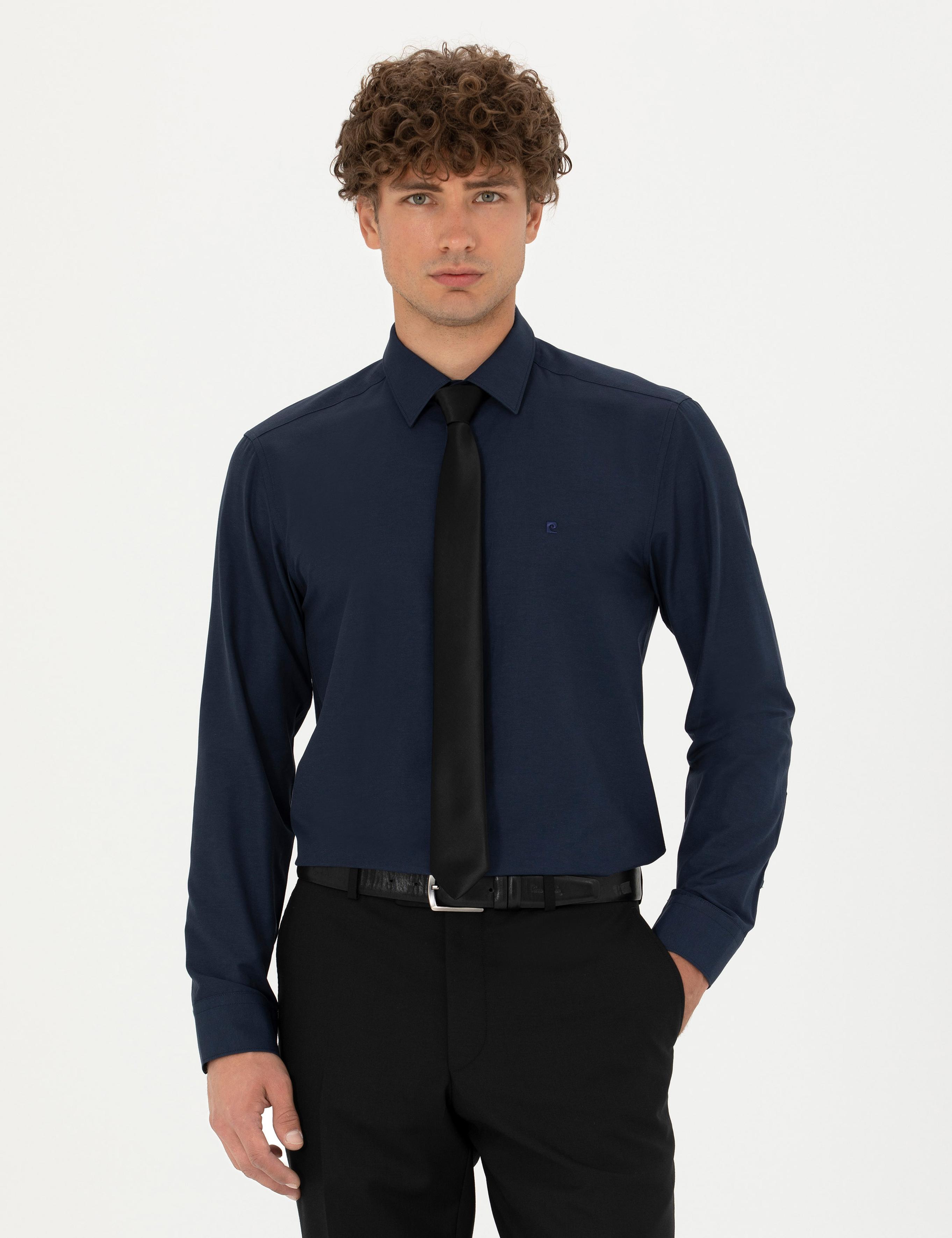 Lacivert Slim Fit Uzun Kollu Basic Gömlek