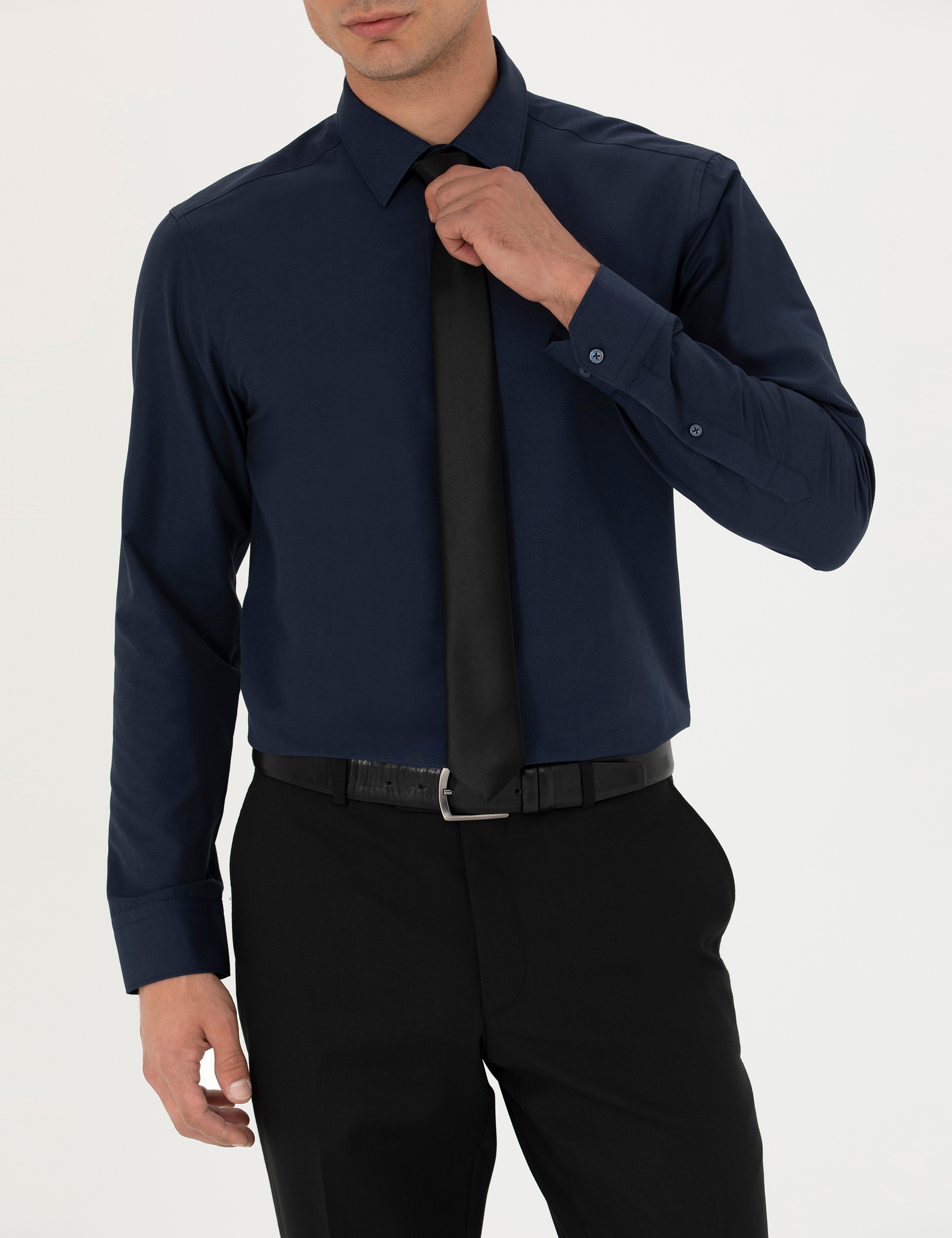 Lacivert Slim Fit Uzun Kollu Basic Gömlek - Image 6