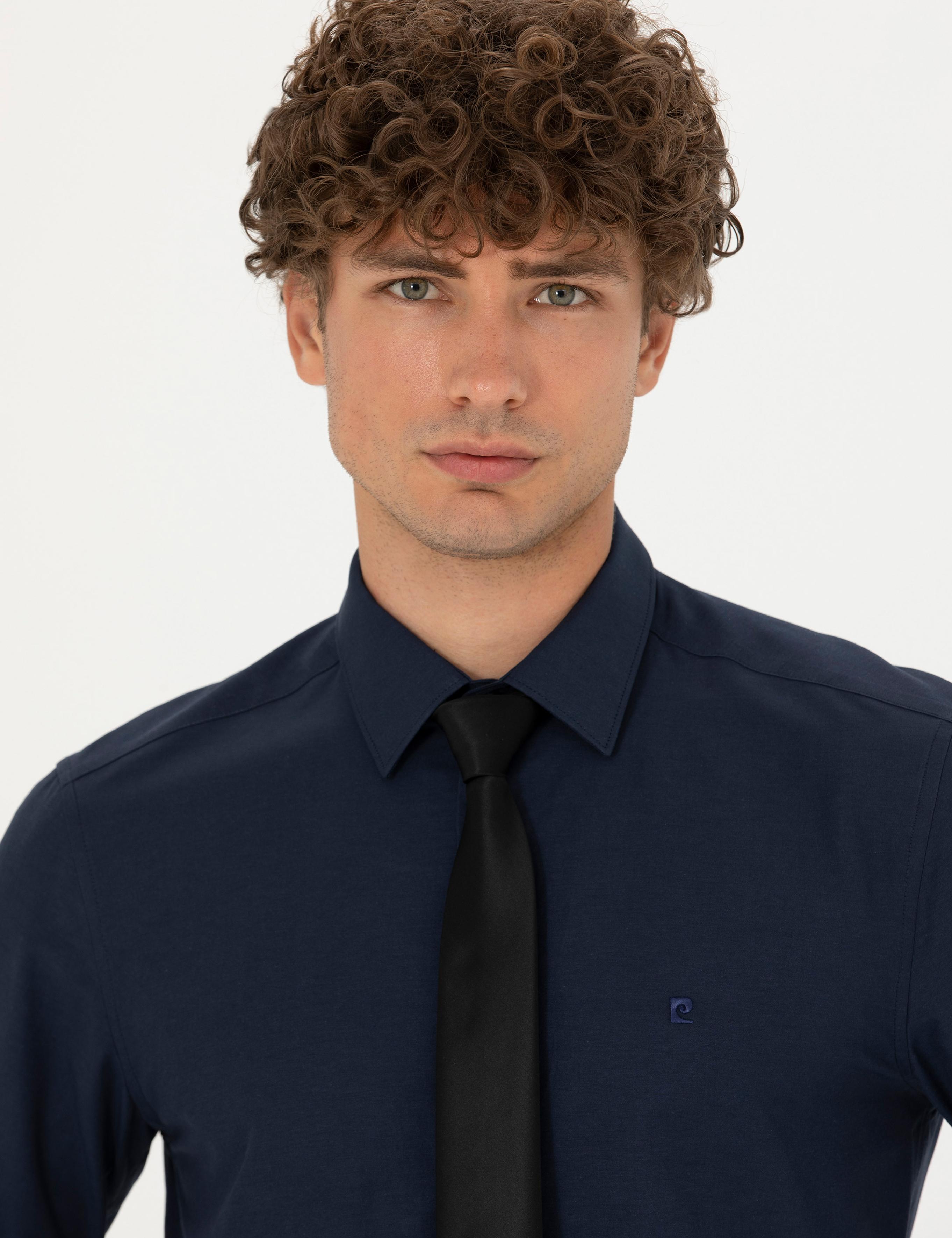 Lacivert Slim Fit Uzun Kollu Basic Gömlek