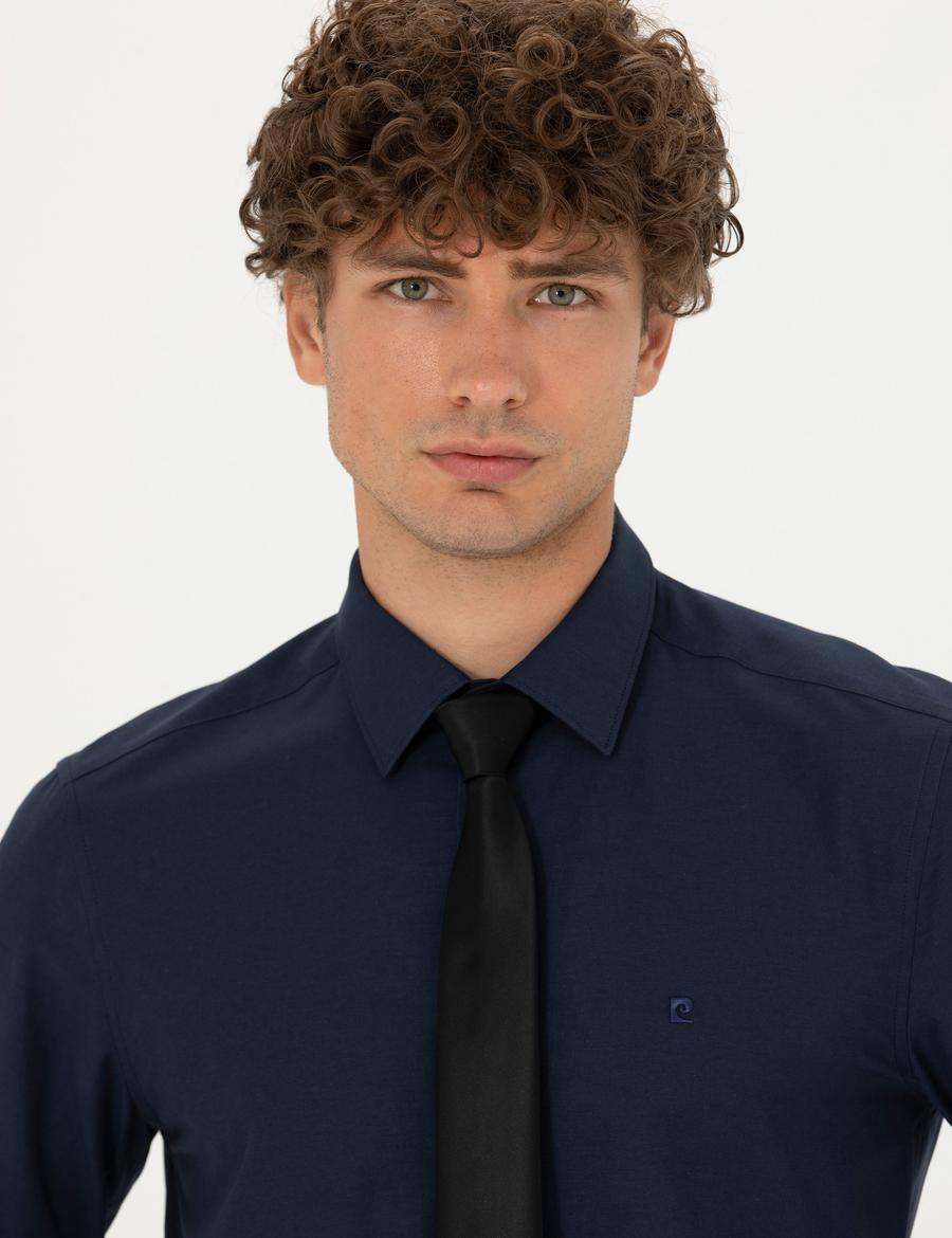 Lacivert Slim Fit Uzun Kollu Basic Gömlek
