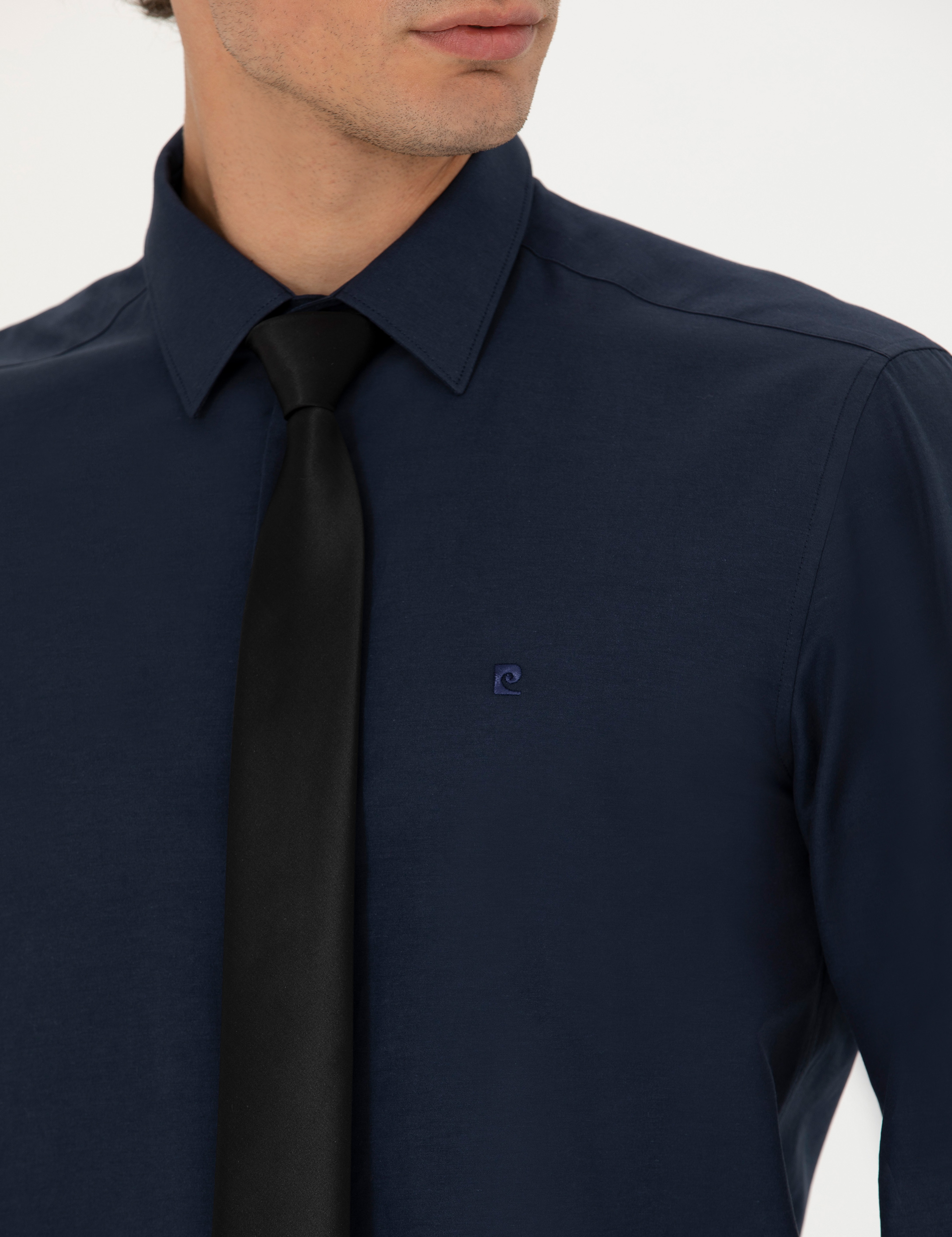 Lacivert Slim Fit Uzun Kollu Basic Gömlek - Image 7