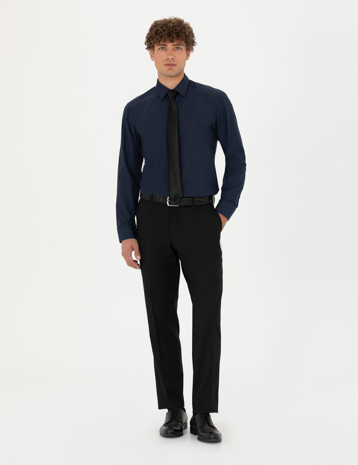 Lacivert Slim Fit Uzun Kollu Basic Gömlek - 50268203044