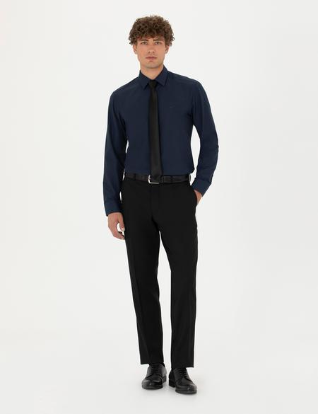 Lacivert Slim Fit Uzun Kollu Basic Gömlek - 50268203044