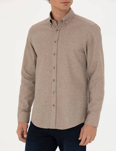 Bej Slim Fit Uzun Kollu Gömlek