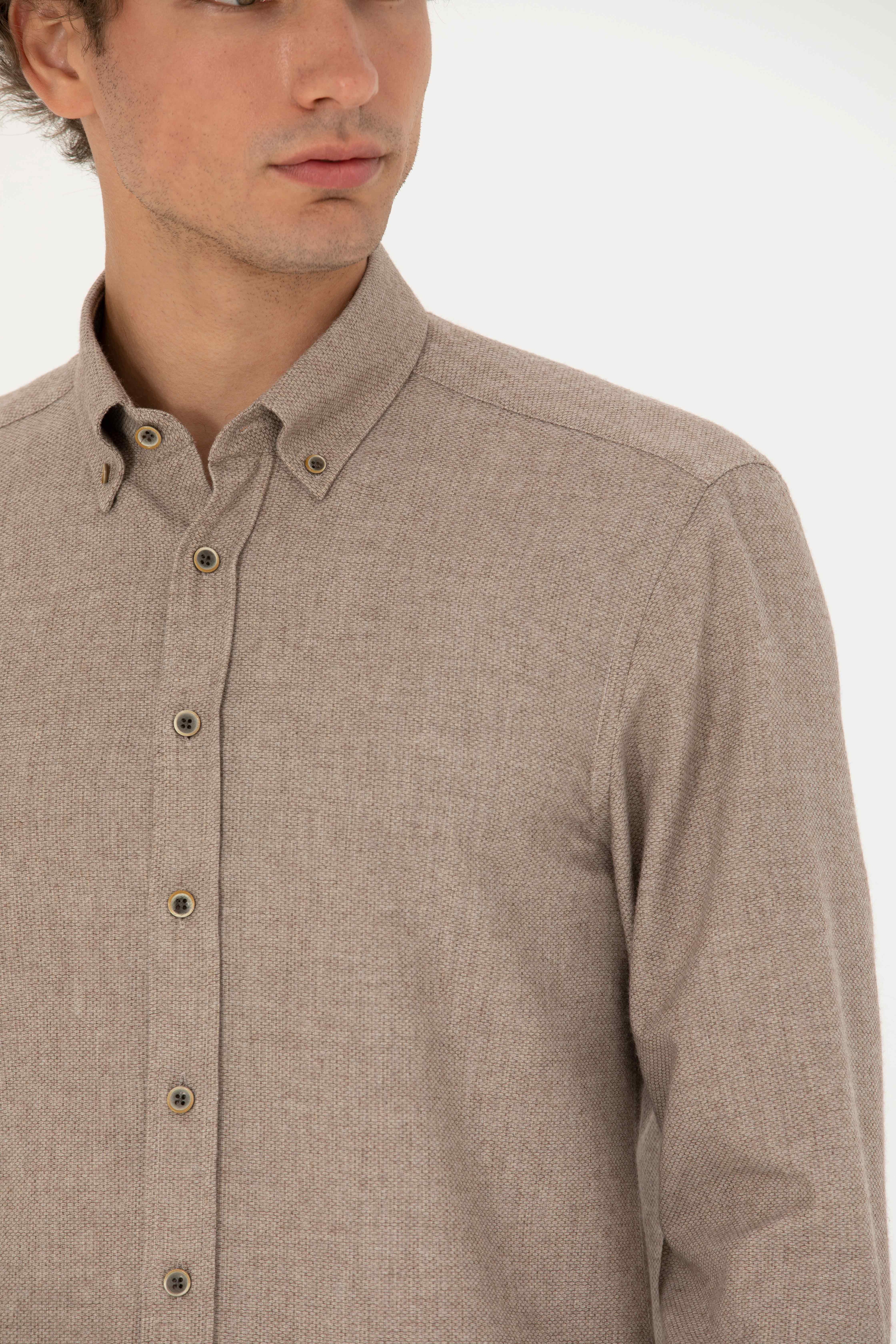 Bej Slim Fit Uzun Kollu Gömlek - Image 7