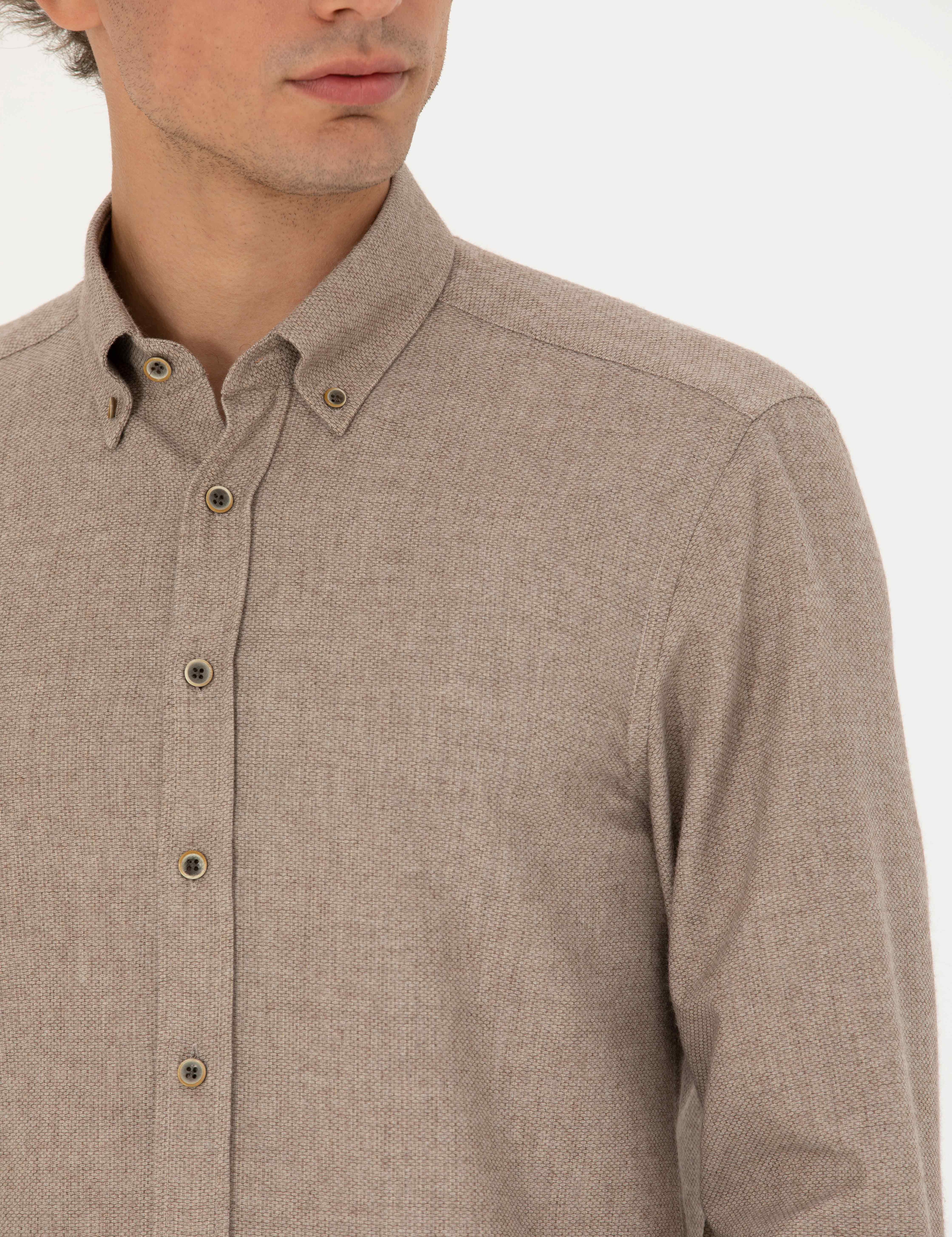 Bej Slim Fit Uzun Kollu Gömlek