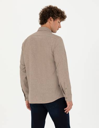 Bej Slim Fit Uzun Kollu Gömlek