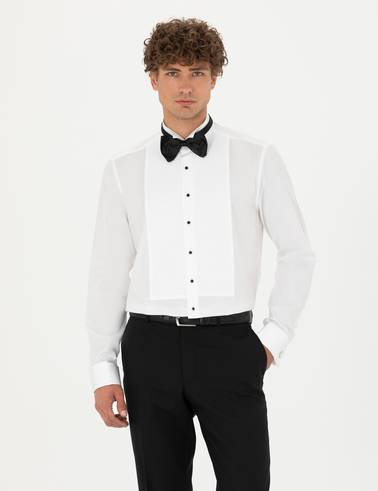 Beyaz Slim Fit Smokin Gömlek