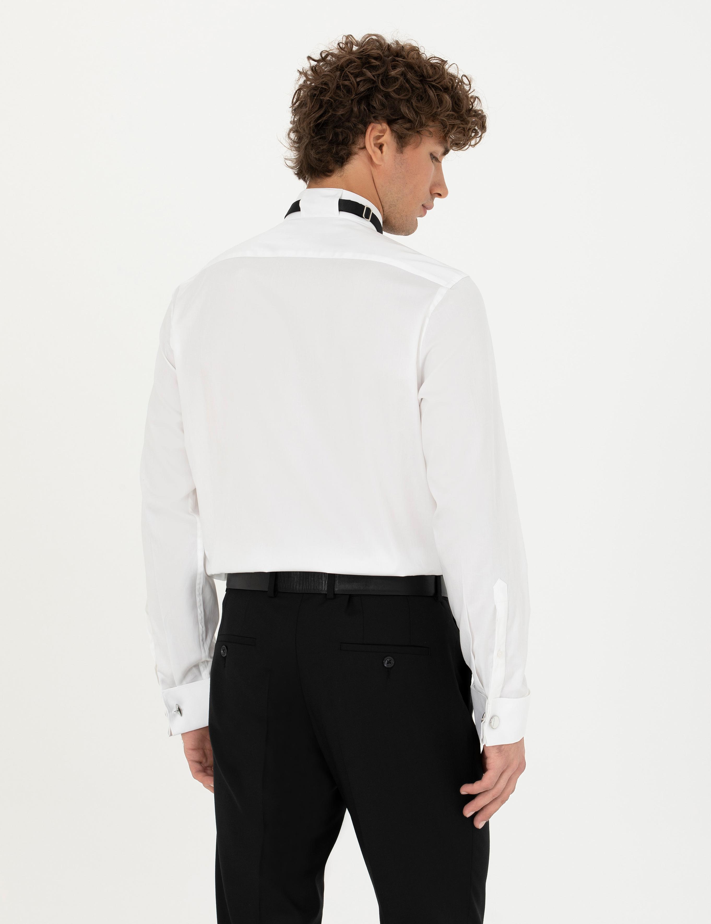 Beyaz Slim Fit Smokin Gömlek