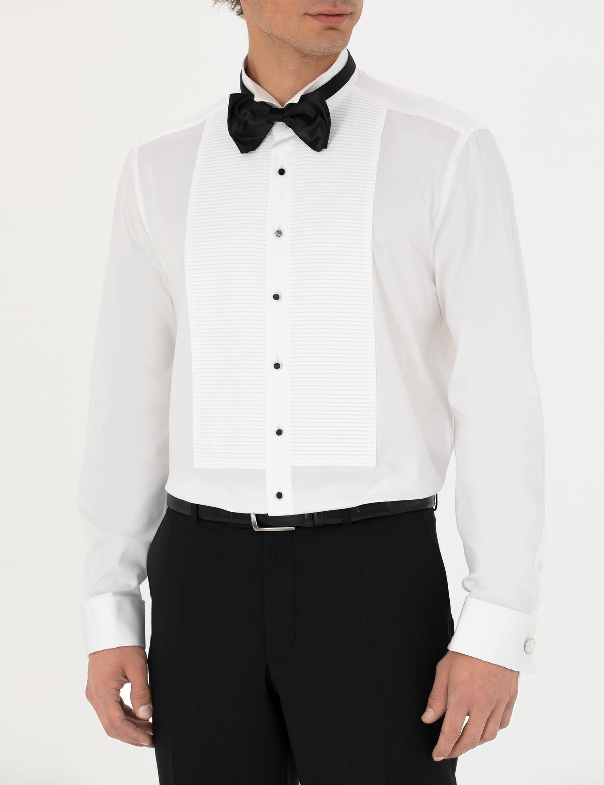 Beyaz Slim Fit Smokin Gömlek - 50277127001