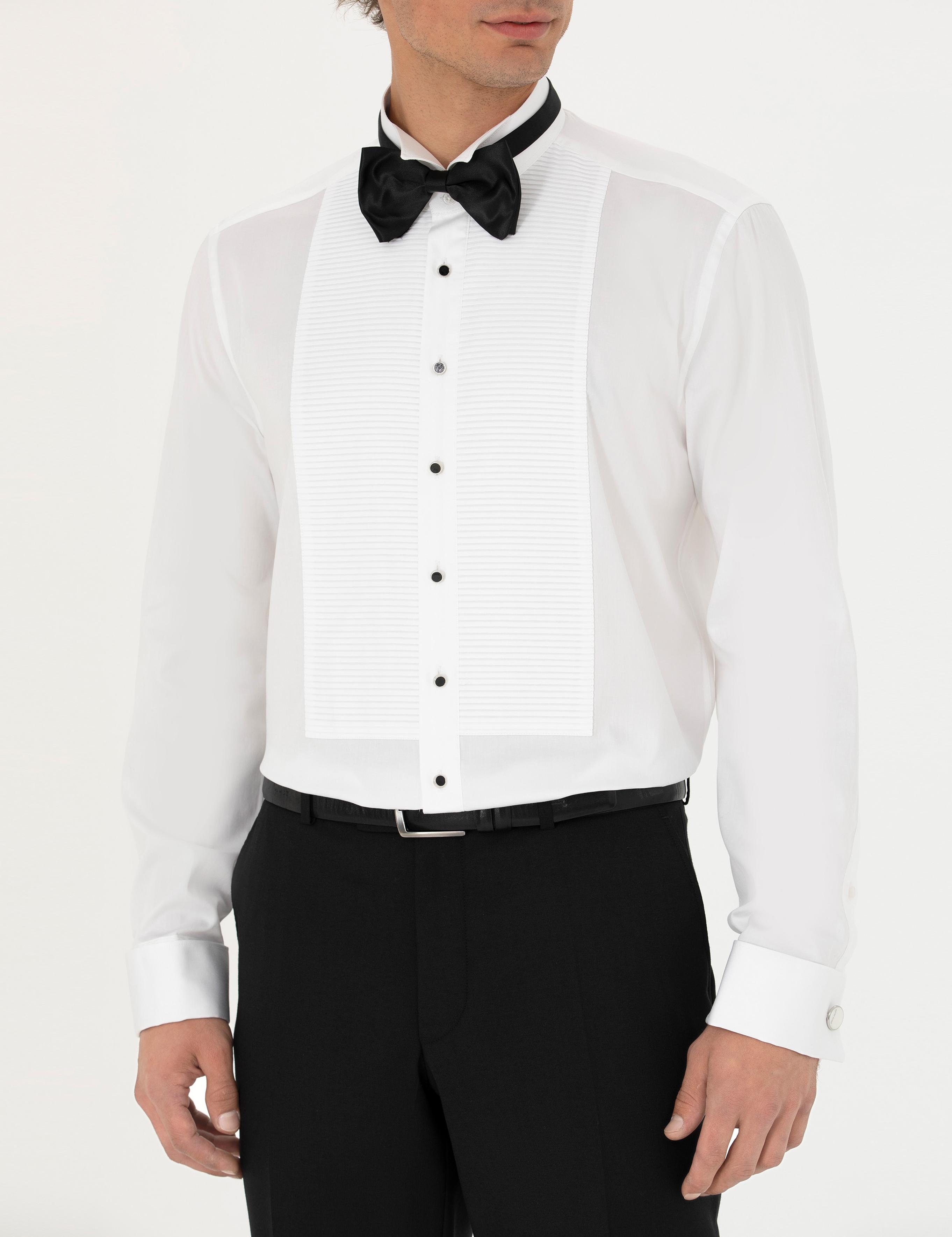 Beyaz Slim Fit Smokin Gömlek