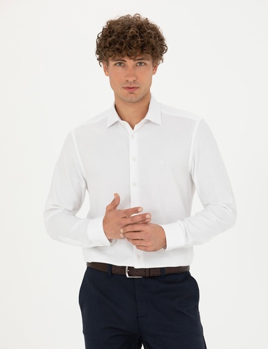 Beyaz Slim Fit Uzun Kollu Gömlek