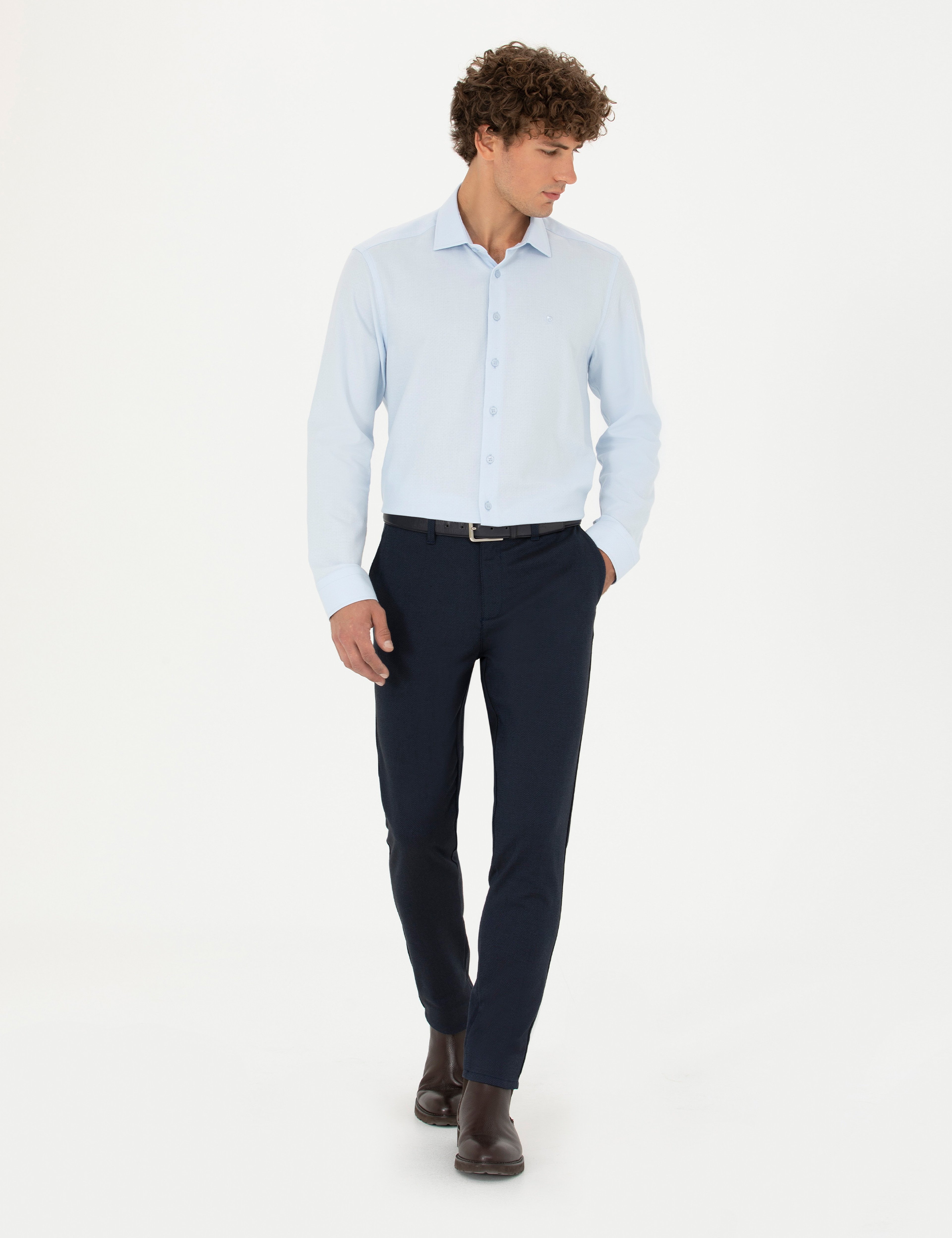 Açık Mavi Slim Fit Uzun Kollu Gömlek