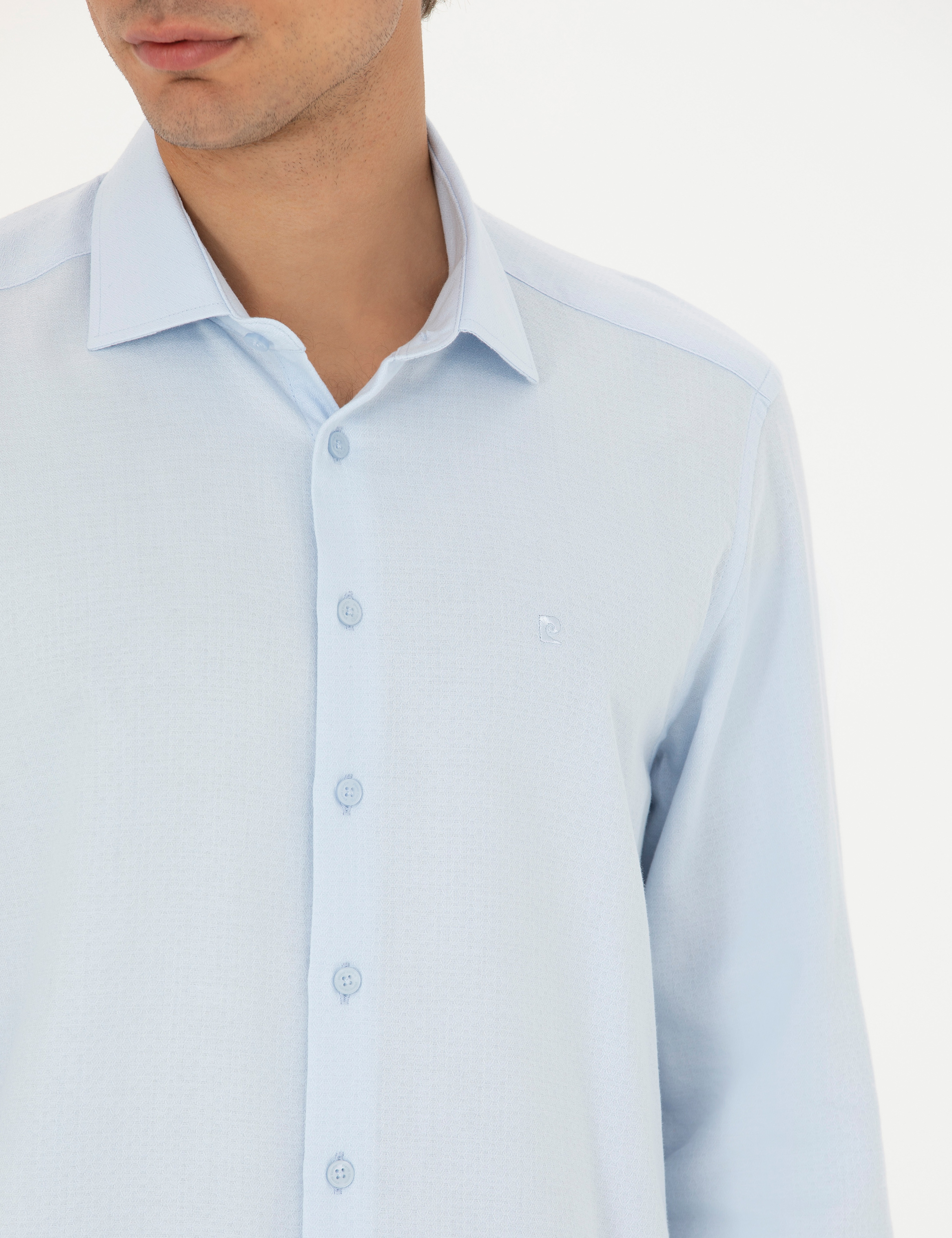 Açık Mavi Slim Fit Uzun Kollu Gömlek - Image 7