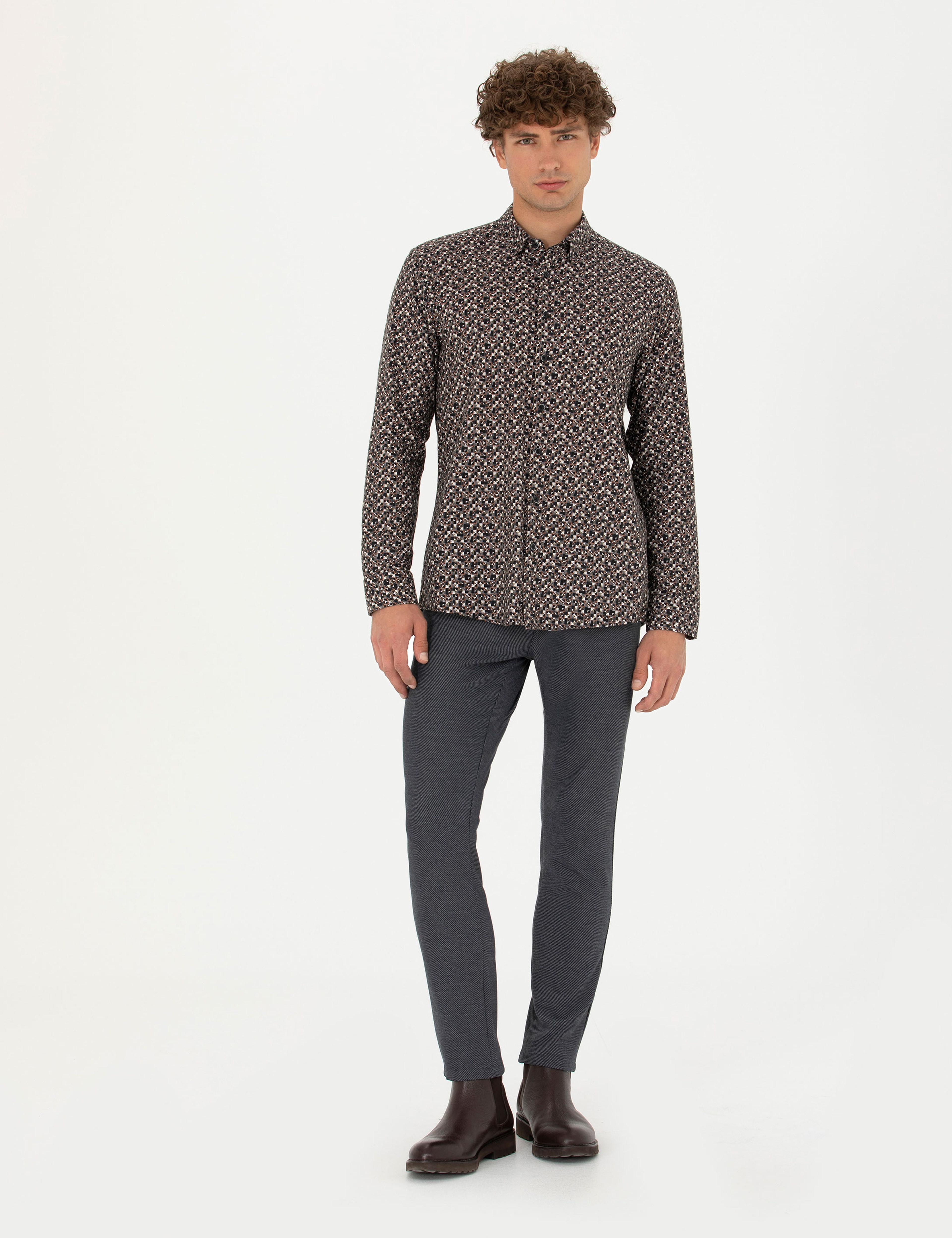 Siyah Slim Fit Uzun Kollu Gömlek - Image 4