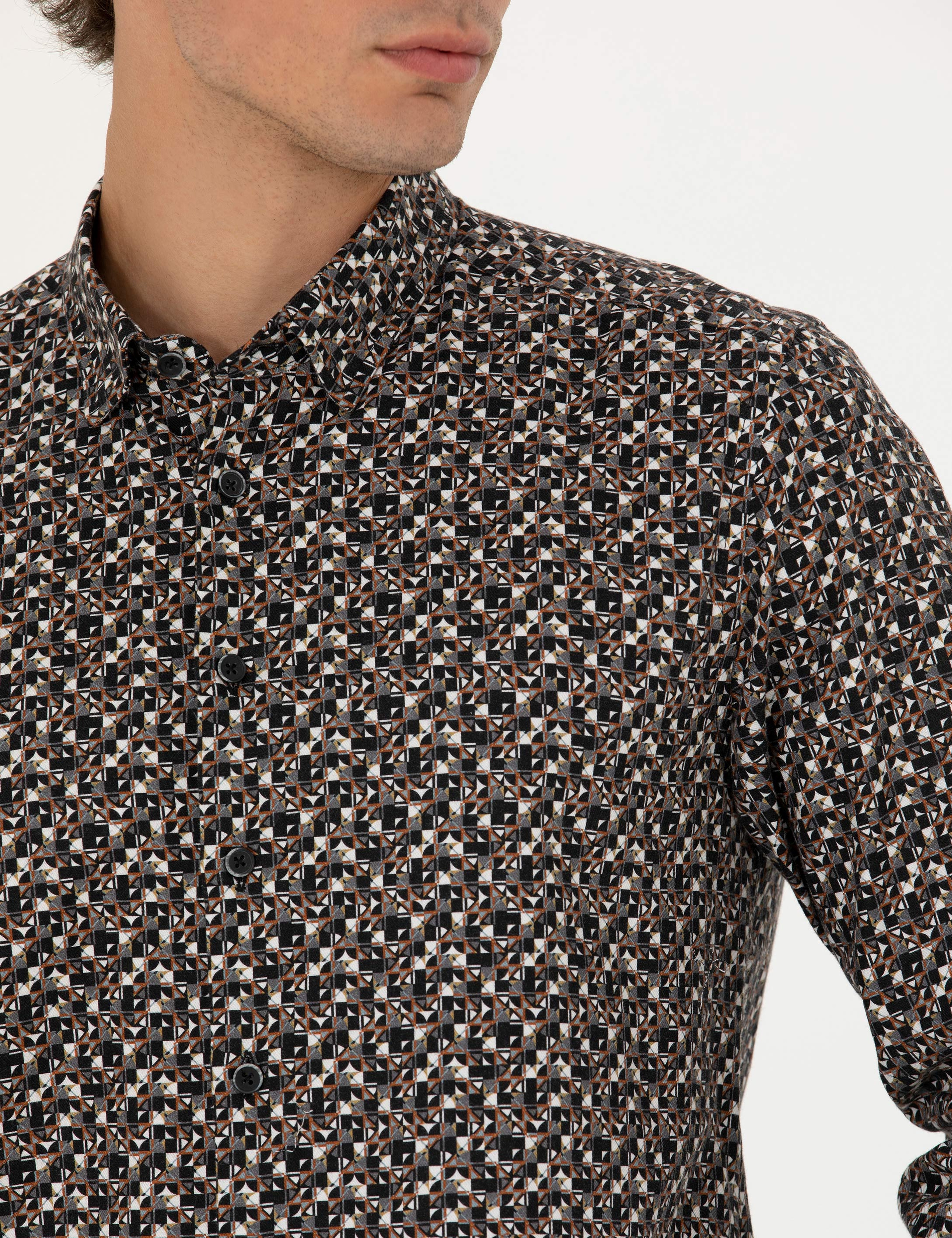 Siyah Slim Fit Uzun Kollu Gömlek - Image 7