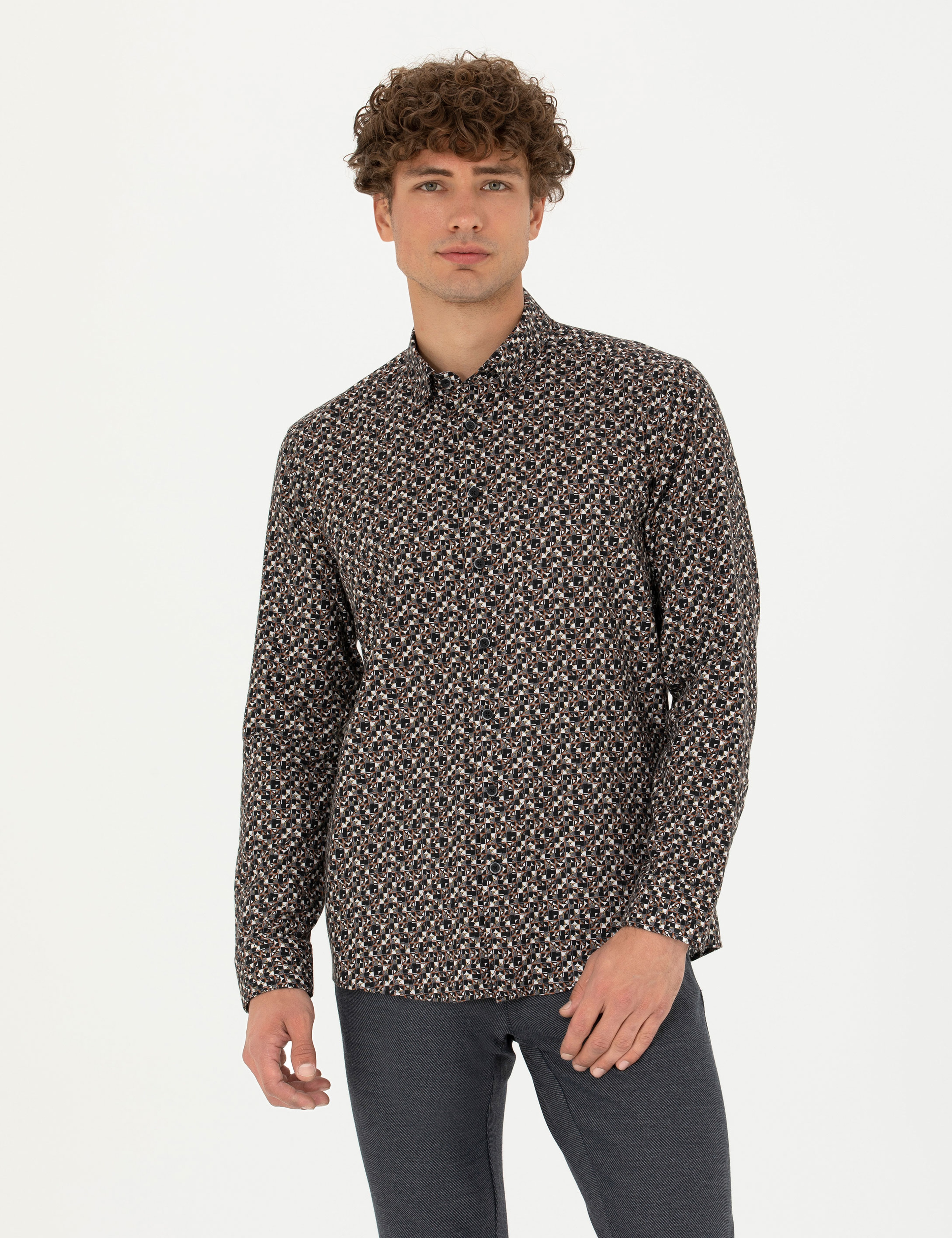 Siyah Slim Fit Uzun Kollu Gömlek - Image 3