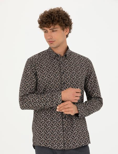 Siyah Slim Fit Uzun Kollu Gömlek - 50277745002