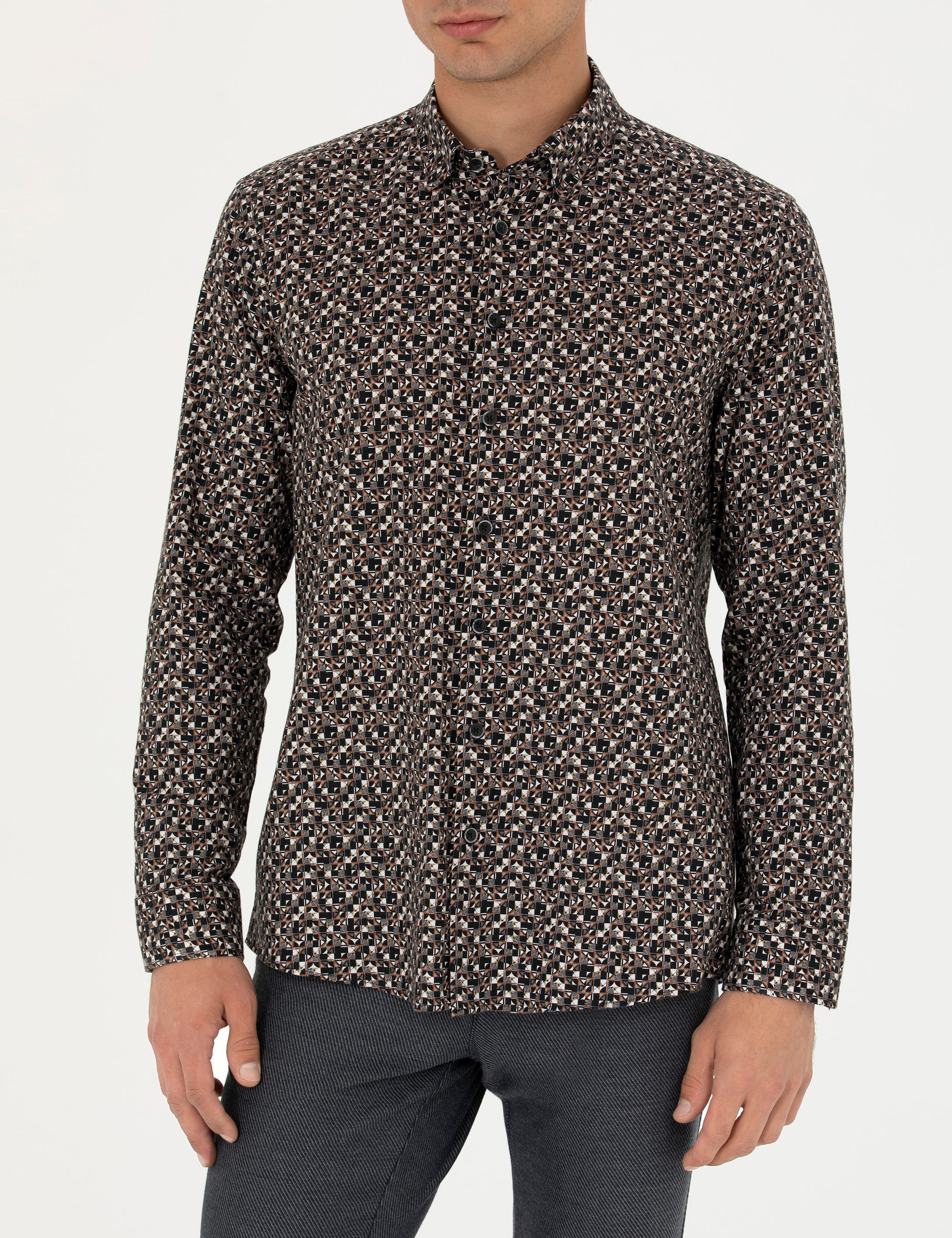 Siyah Slim Fit Uzun Kollu Gömlek - Image 6