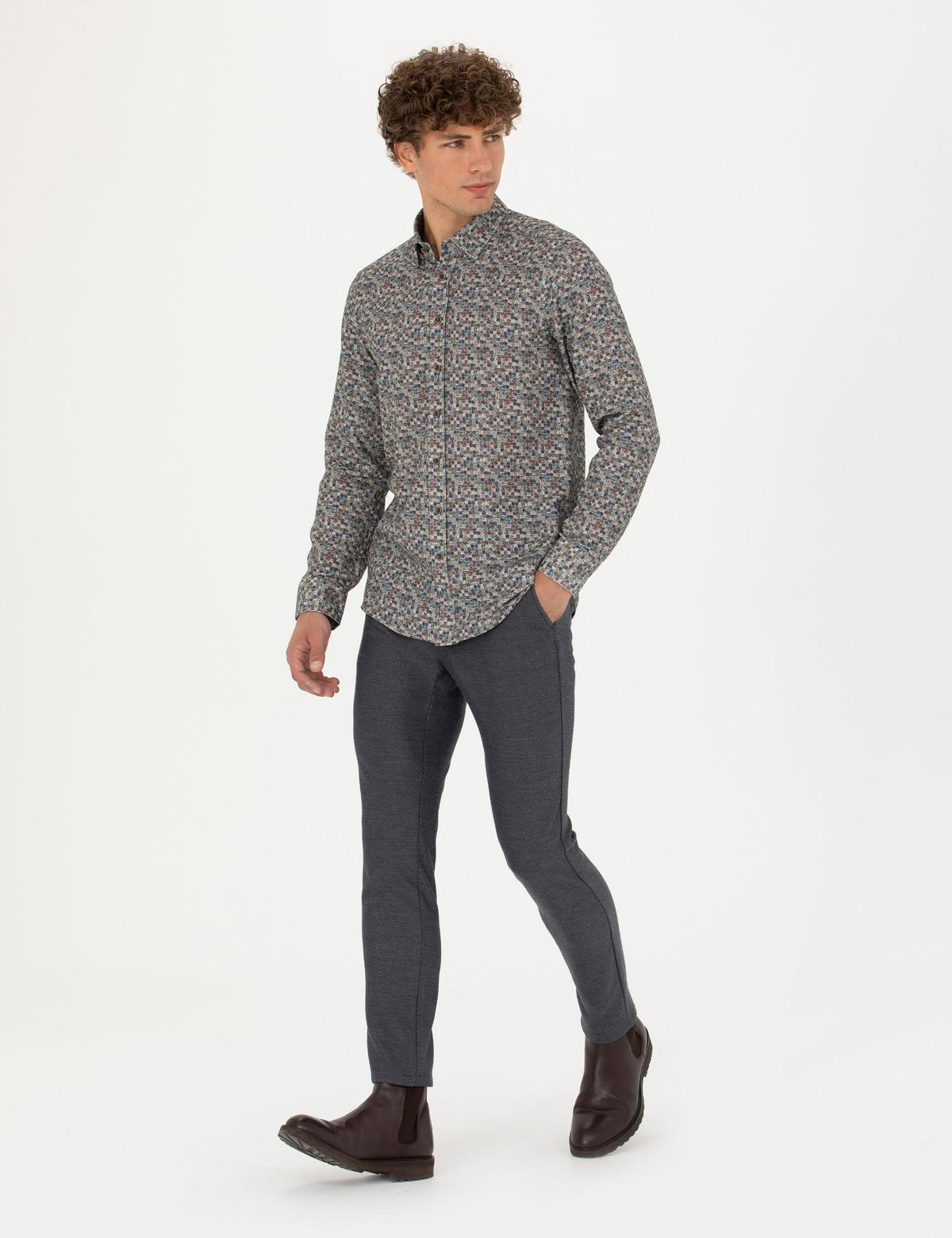 Petrol Slim Fit Uzun Kollu Gömlek - 50274657014