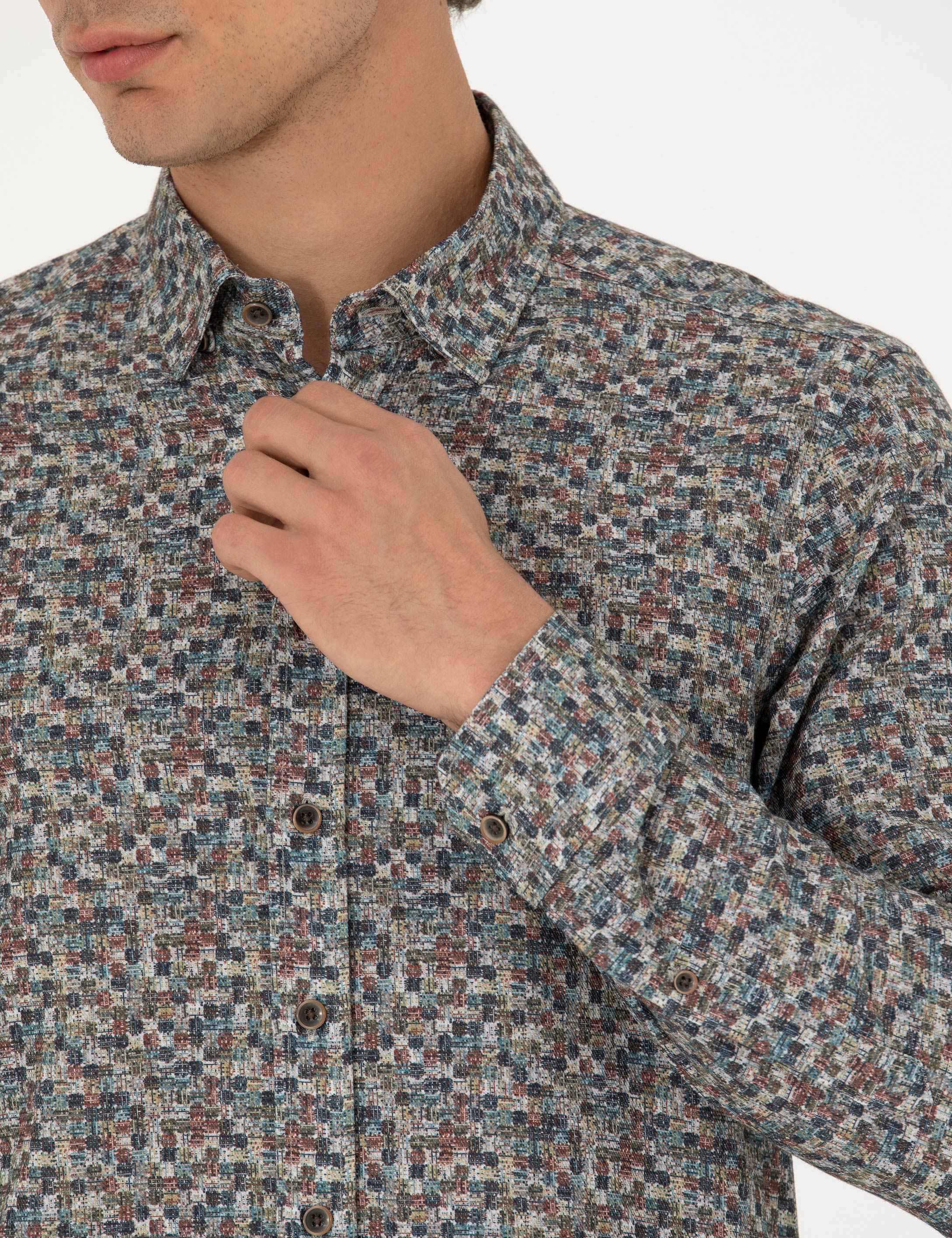 Petrol Slim Fit Uzun Kollu Gömlek - Image 7