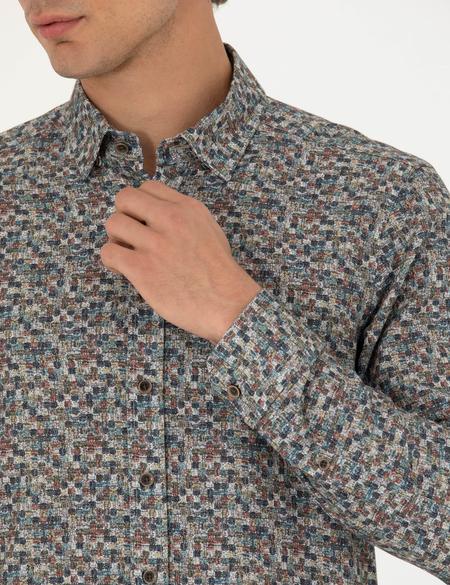 Petrol Slim Fit Uzun Kollu Gömlek - 50274657014
