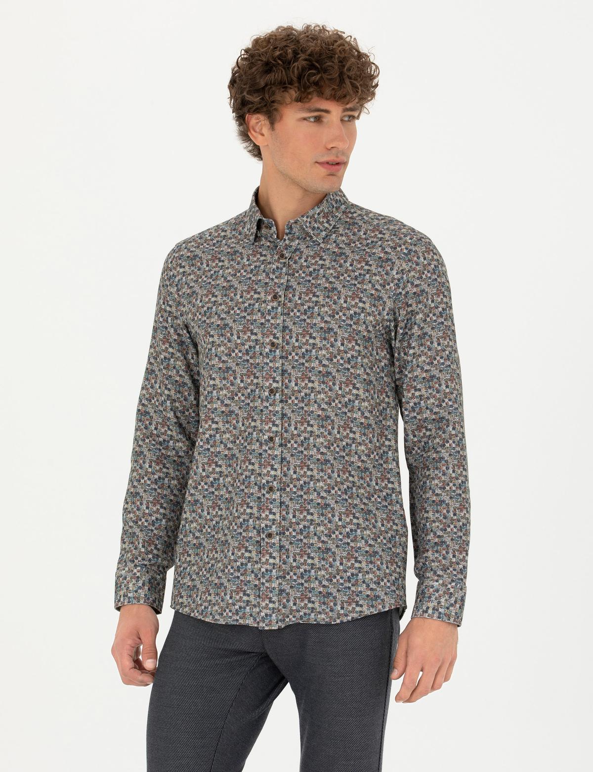 Petrol Slim Fit Uzun Kollu Gömlek - 50274657014