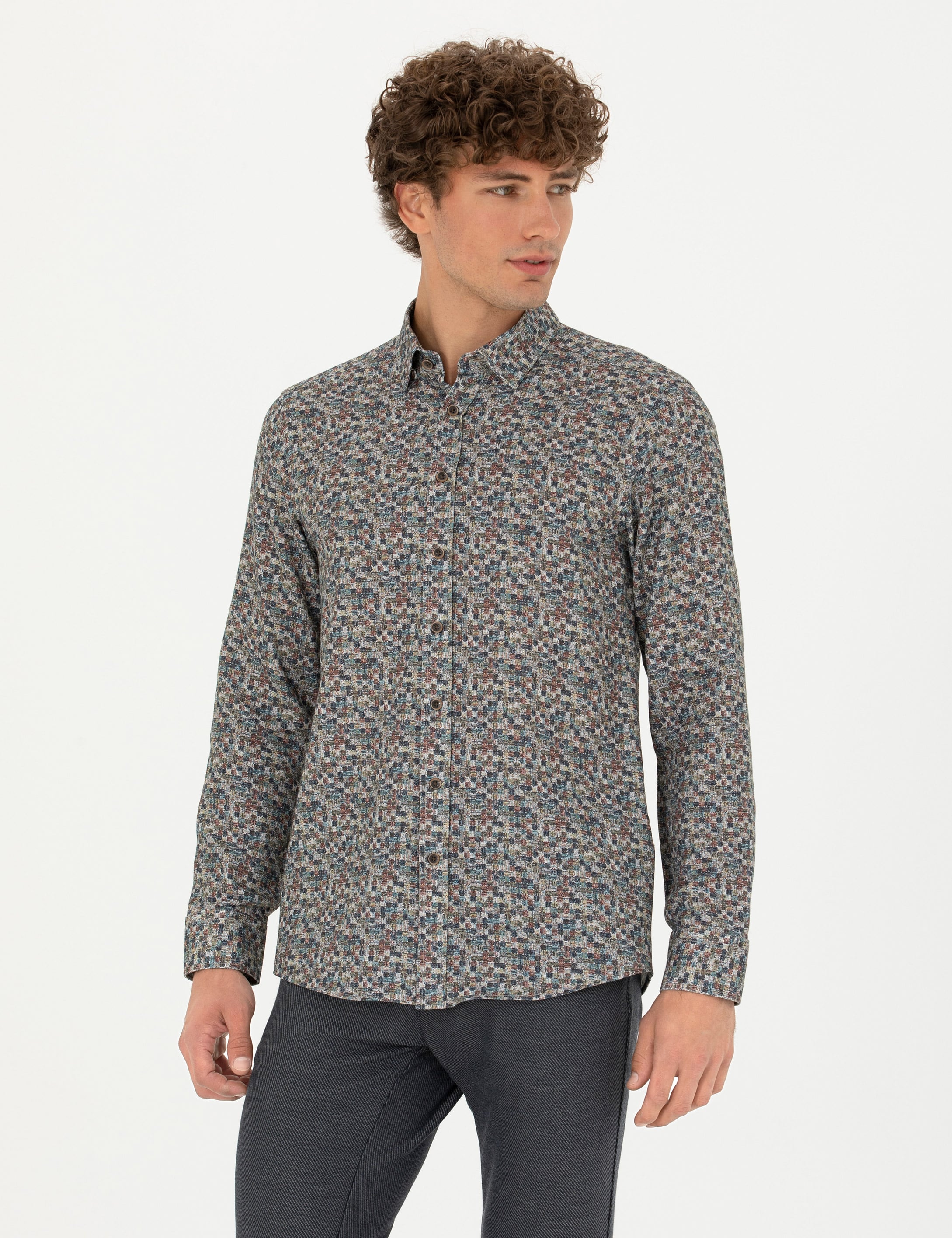 Petrol Slim Fit Uzun Kollu Gömlek - Image 3