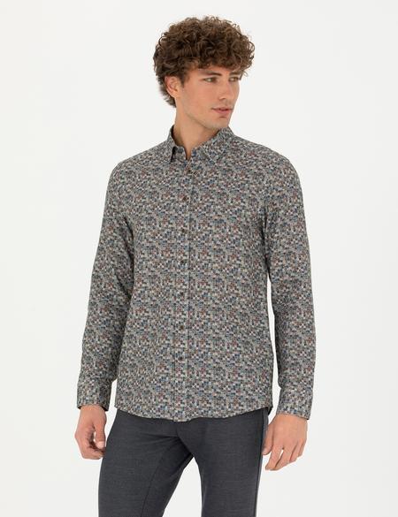 Petrol Slim Fit Uzun Kollu Gömlek - 50274657014