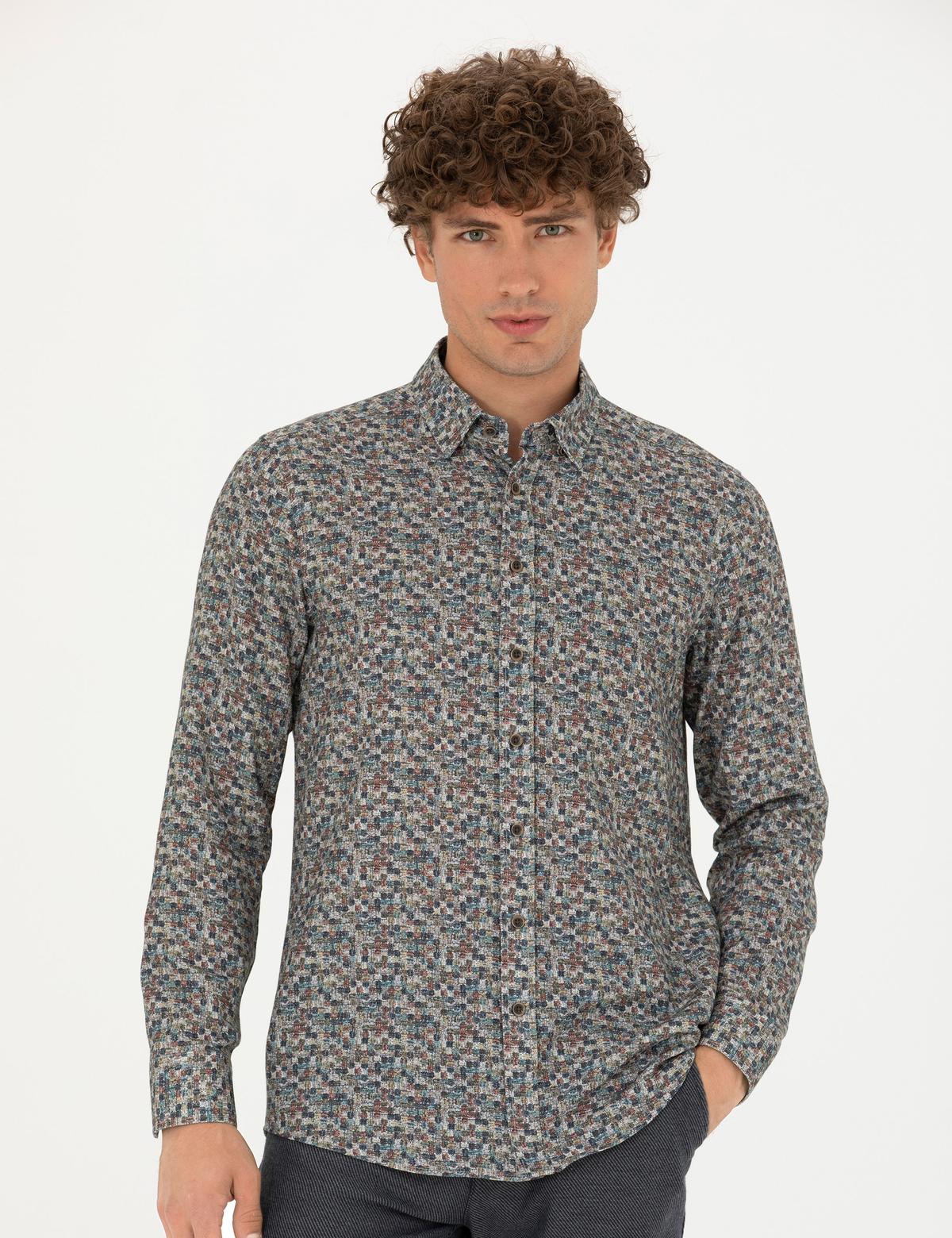 Petrol Slim Fit Uzun Kollu Gömlek