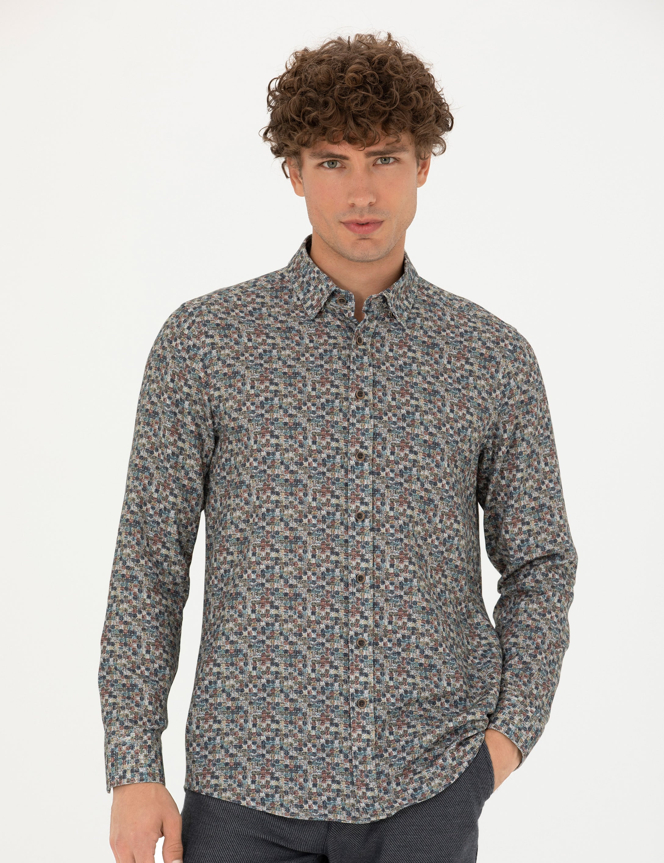 Petrol Slim Fit Uzun Kollu Gömlek