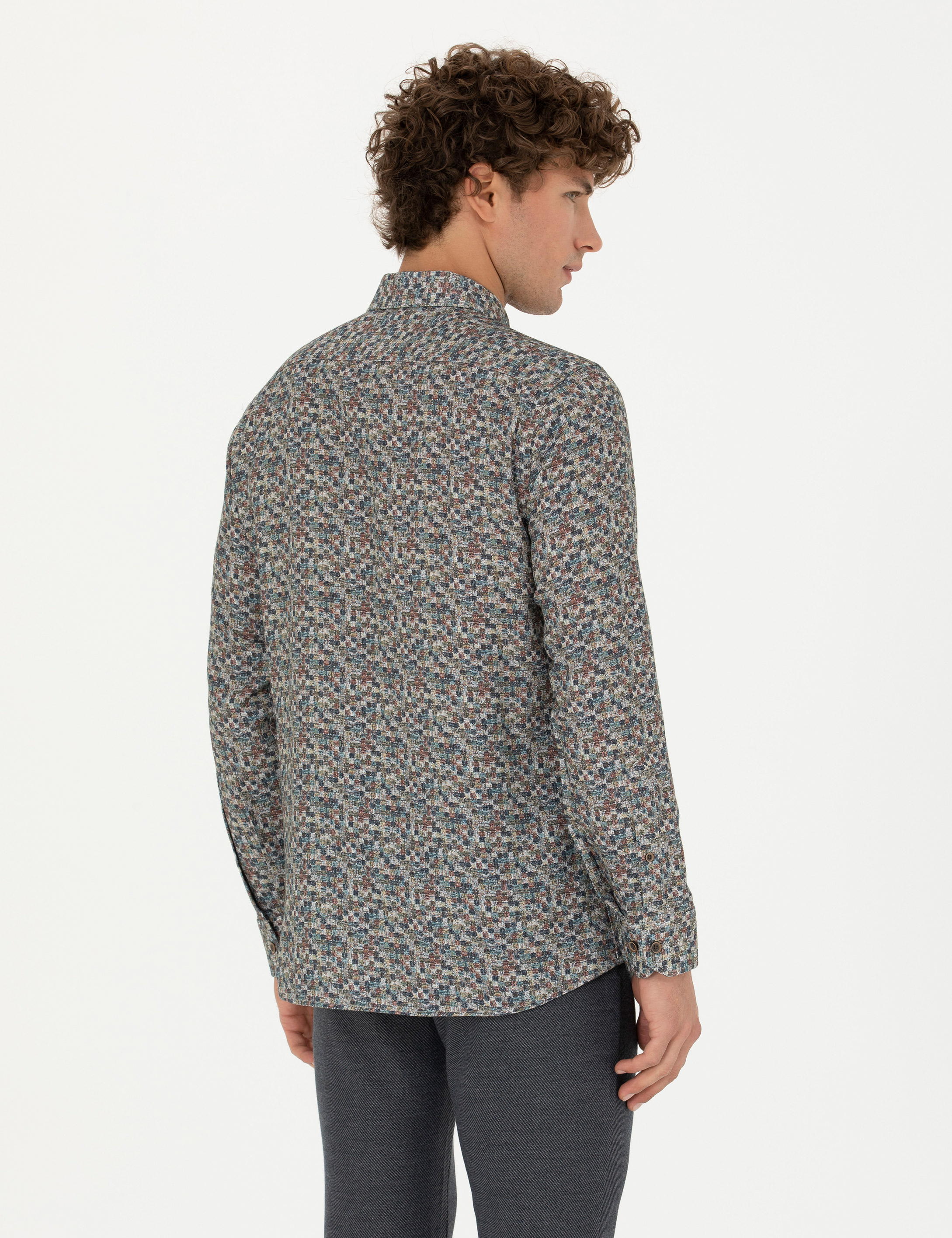 Petrol Slim Fit Uzun Kollu Gömlek - Image 5