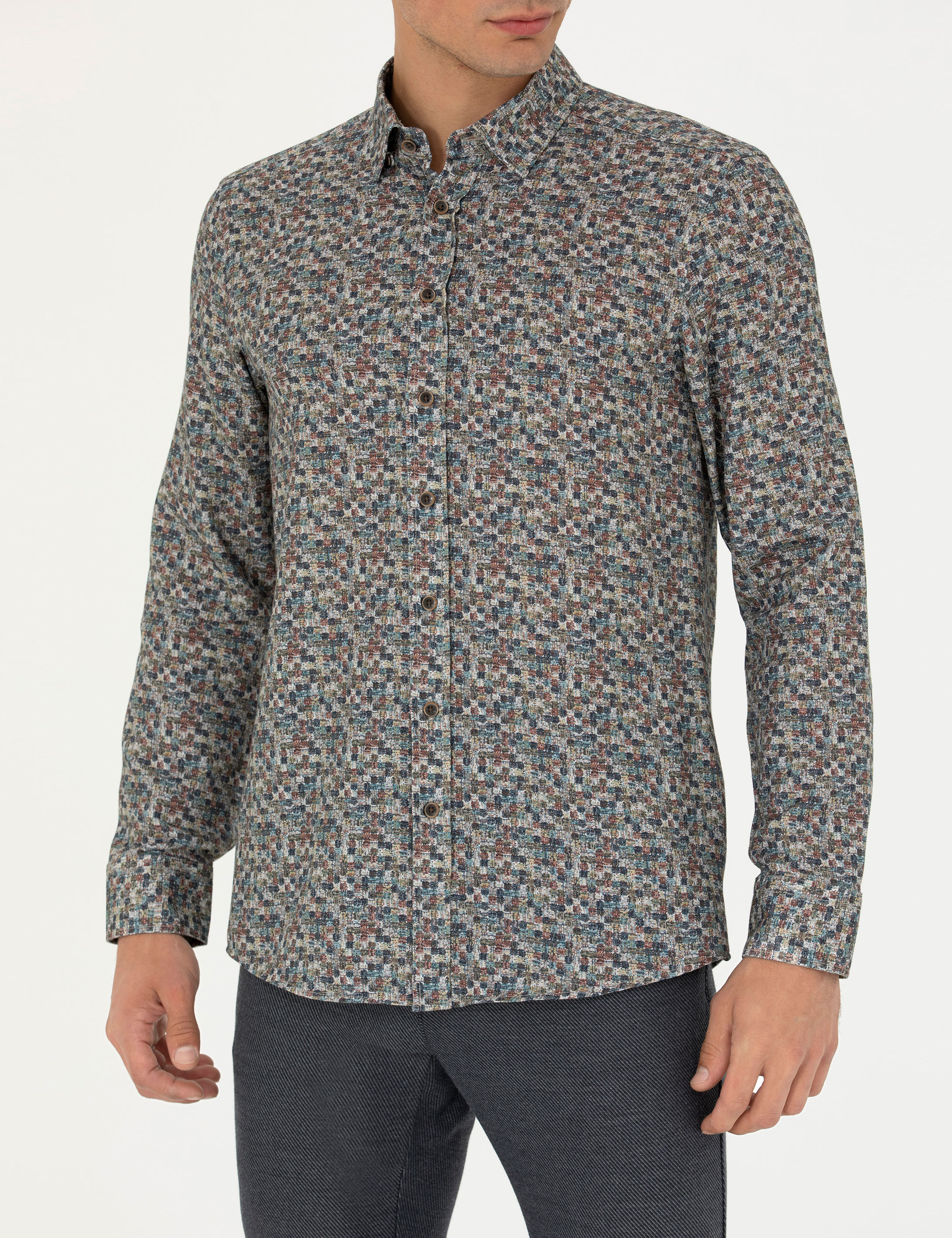 Petrol Slim Fit Uzun Kollu Gömlek - Image 6