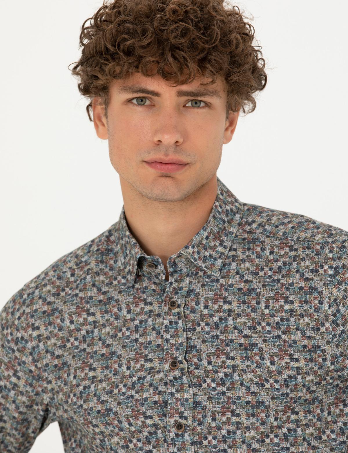 Petrol Slim Fit Uzun Kollu Gömlek - 50274657014