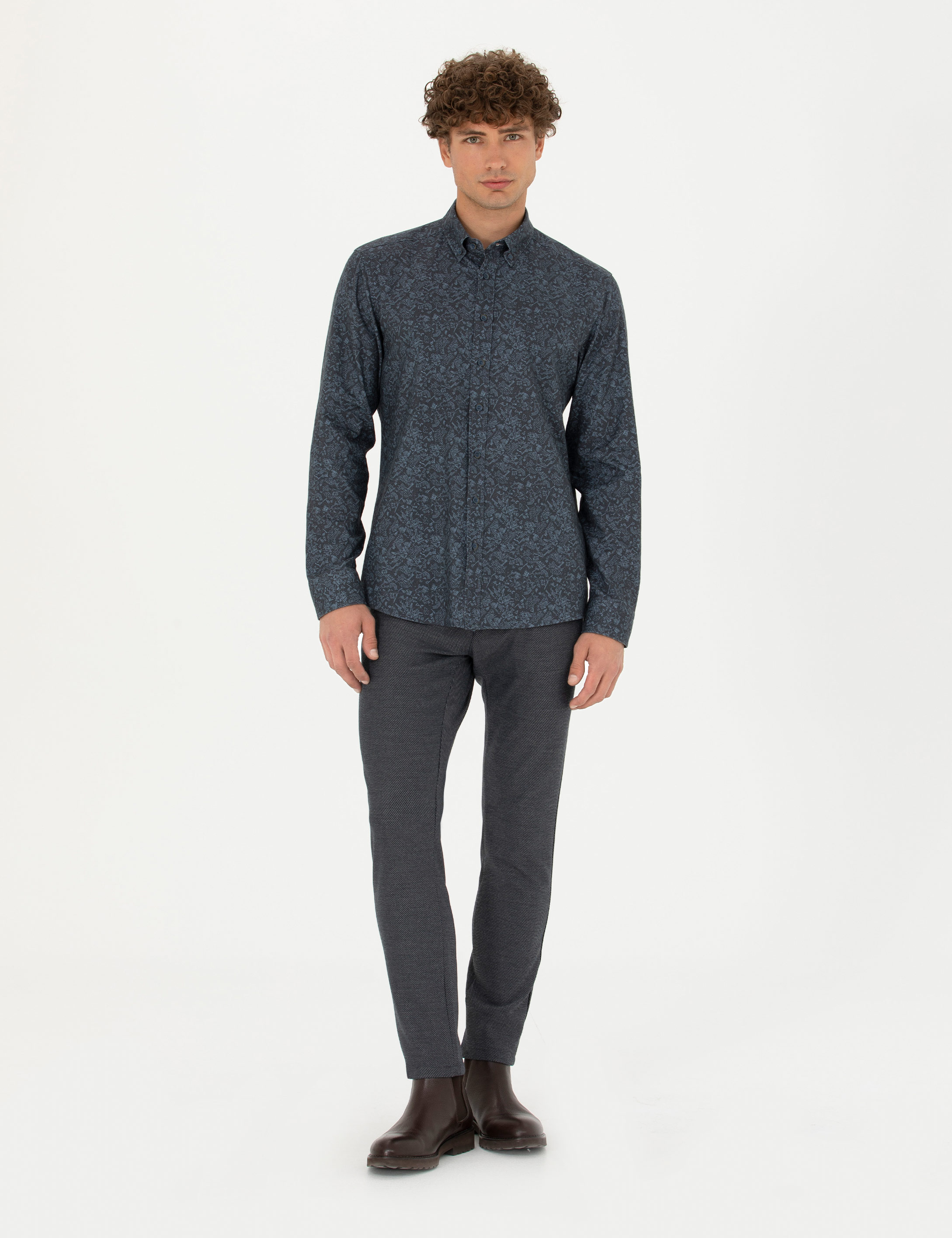 Pierre Cardin Lacivert Slim Fit Uzun Kollu Gömlek görsel 4