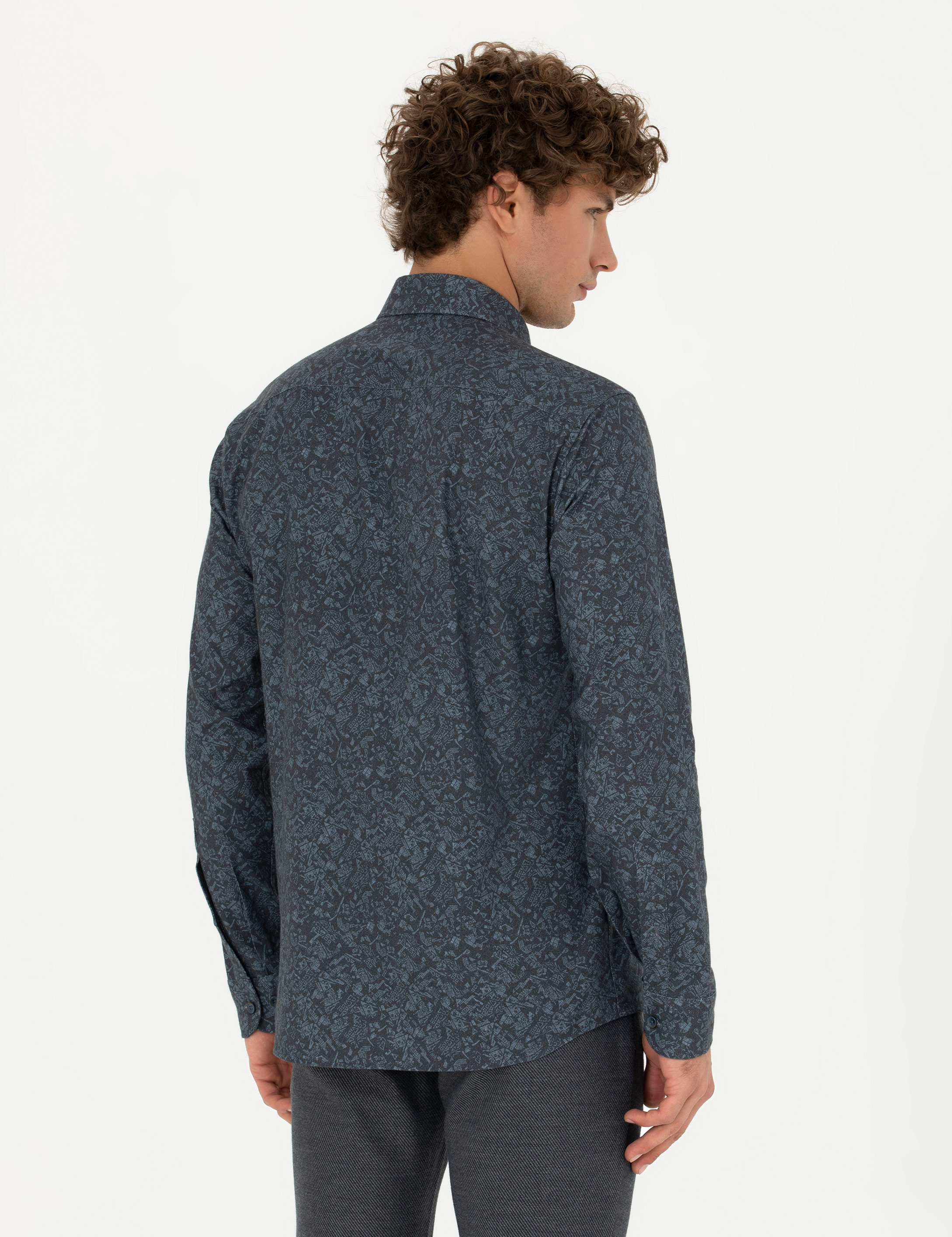 Pierre Cardin Lacivert Slim Fit Uzun Kollu Gömlek görsel 5