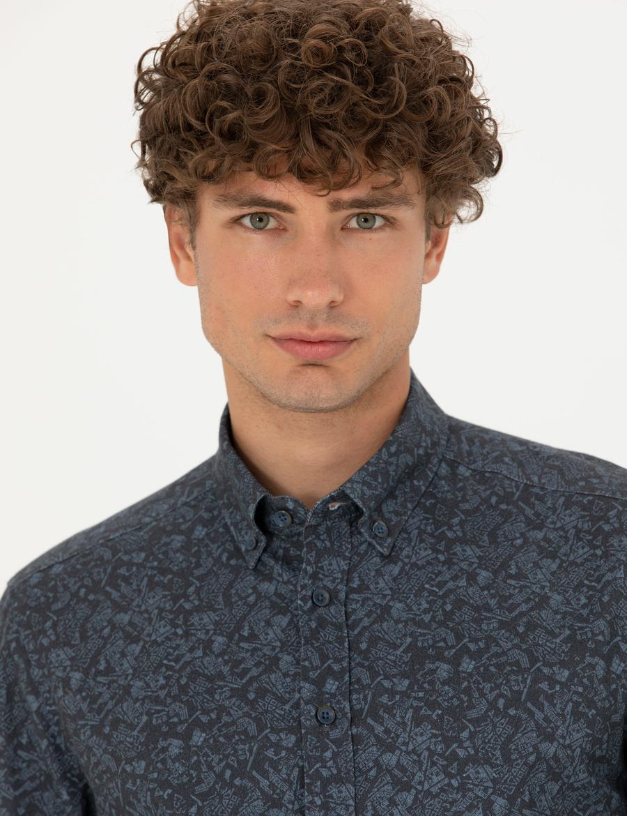 Lacivert Slim Fit Uzun Kollu Gömlek