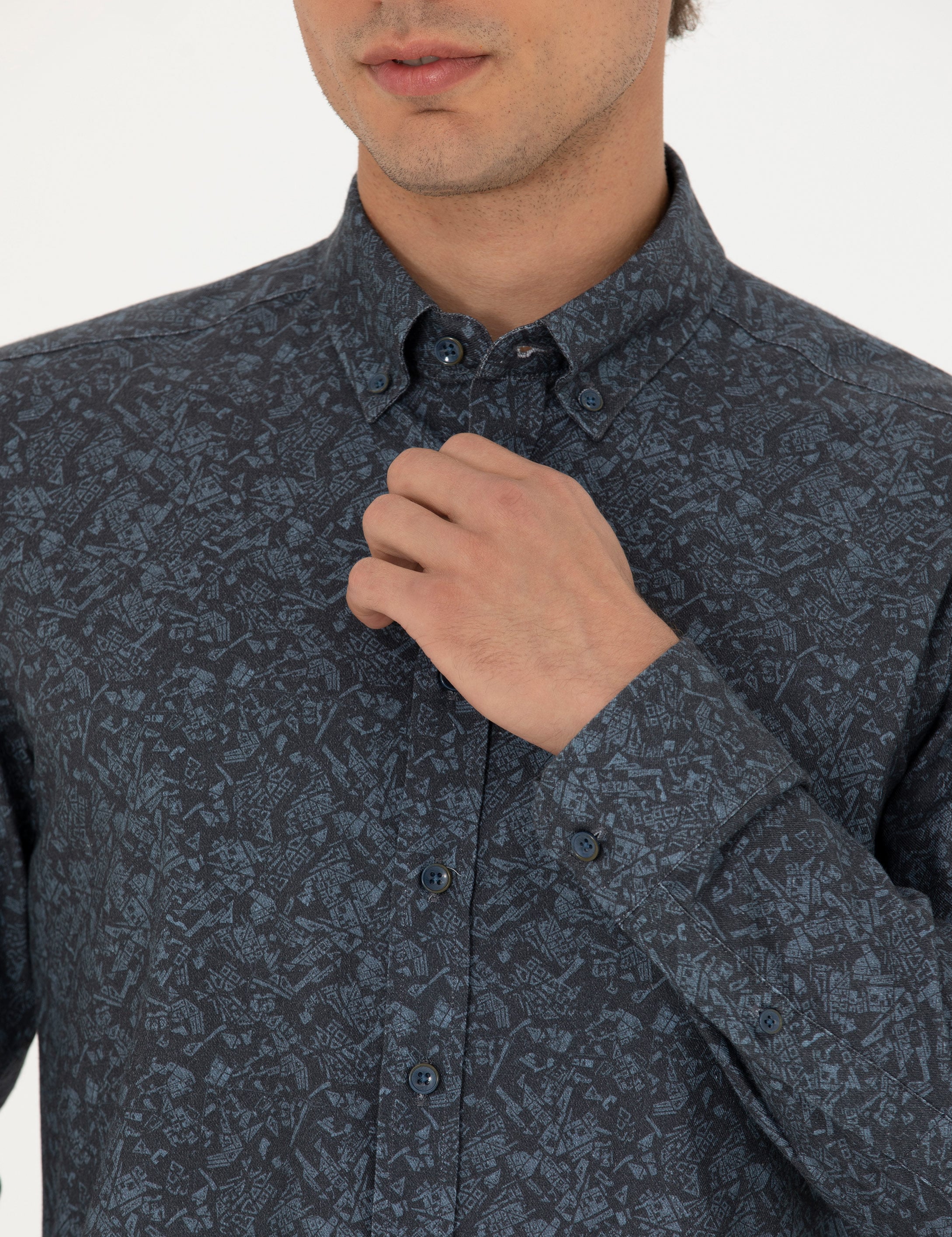 Lacivert Slim Fit Uzun Kollu Gömlek