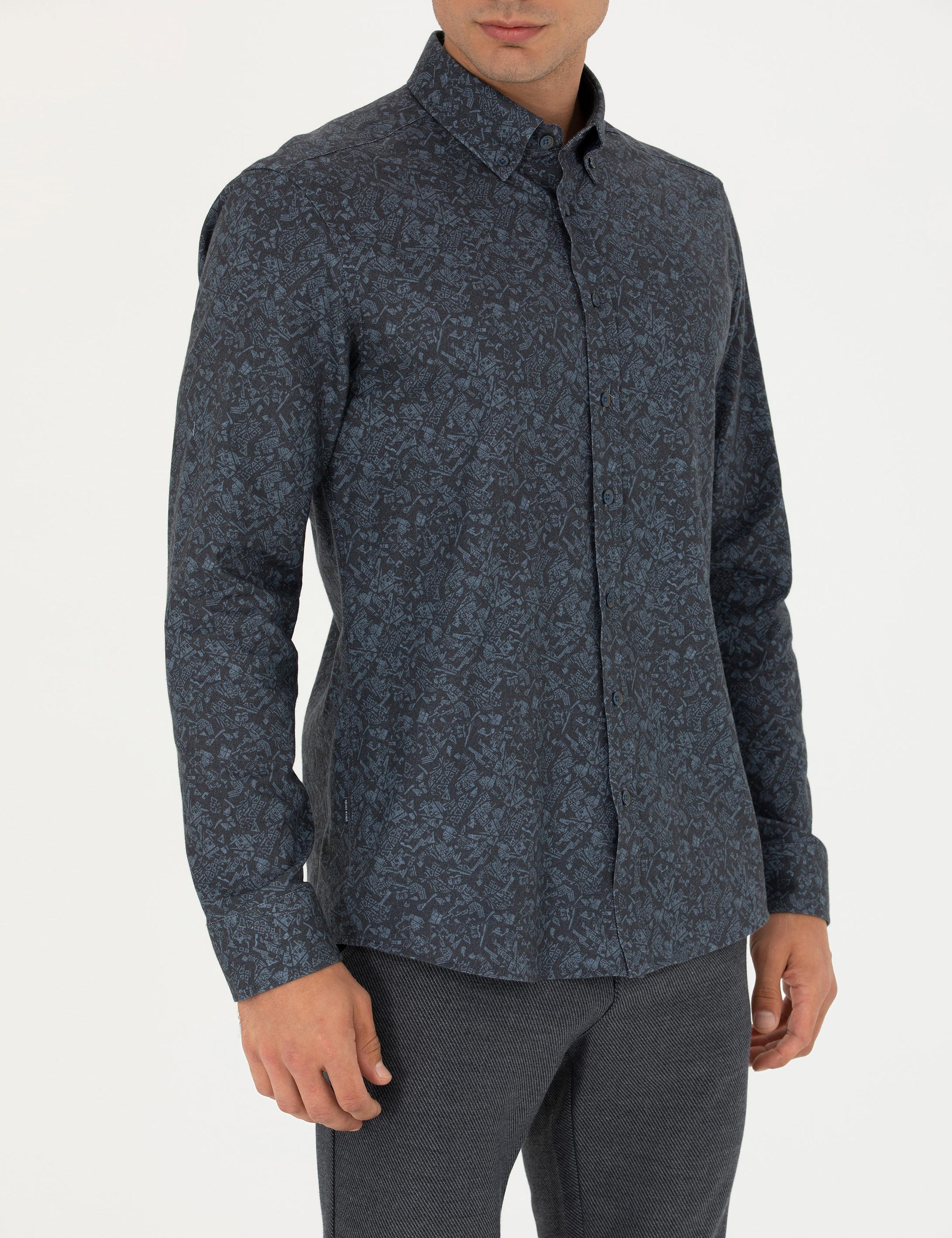 Lacivert Slim Fit Uzun Kollu Gömlek