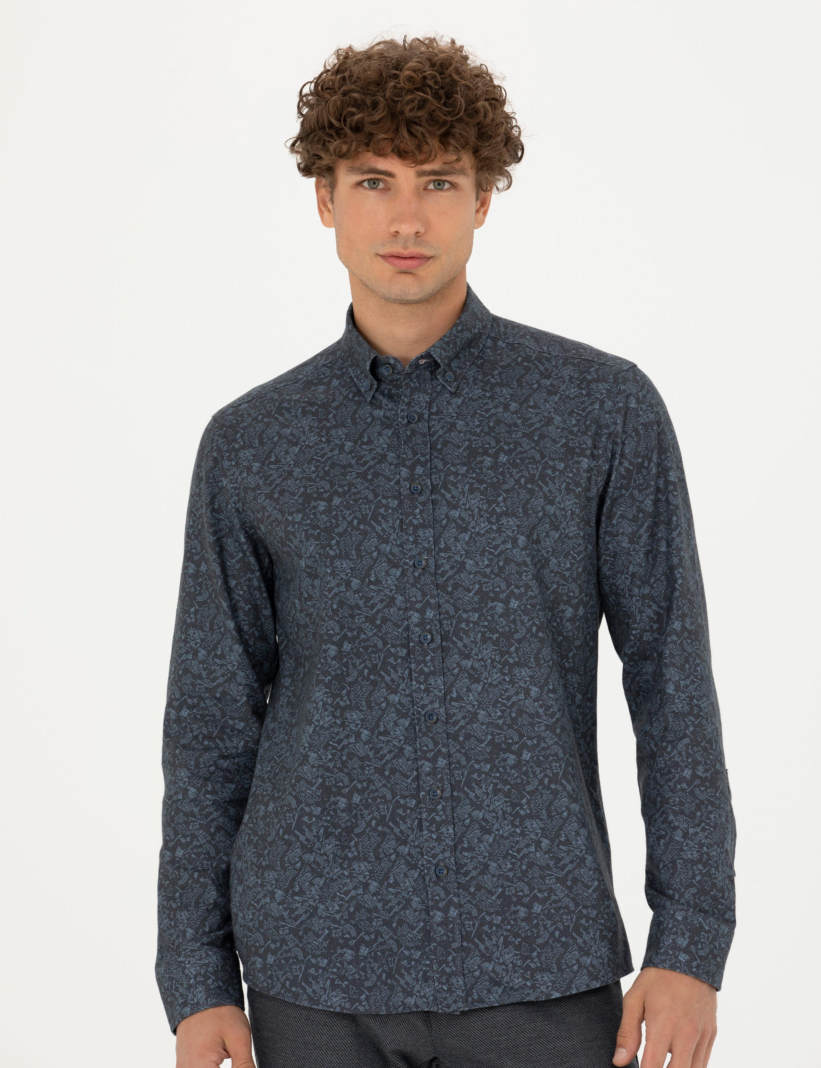 Lacivert Slim Fit Uzun Kollu Gömlek