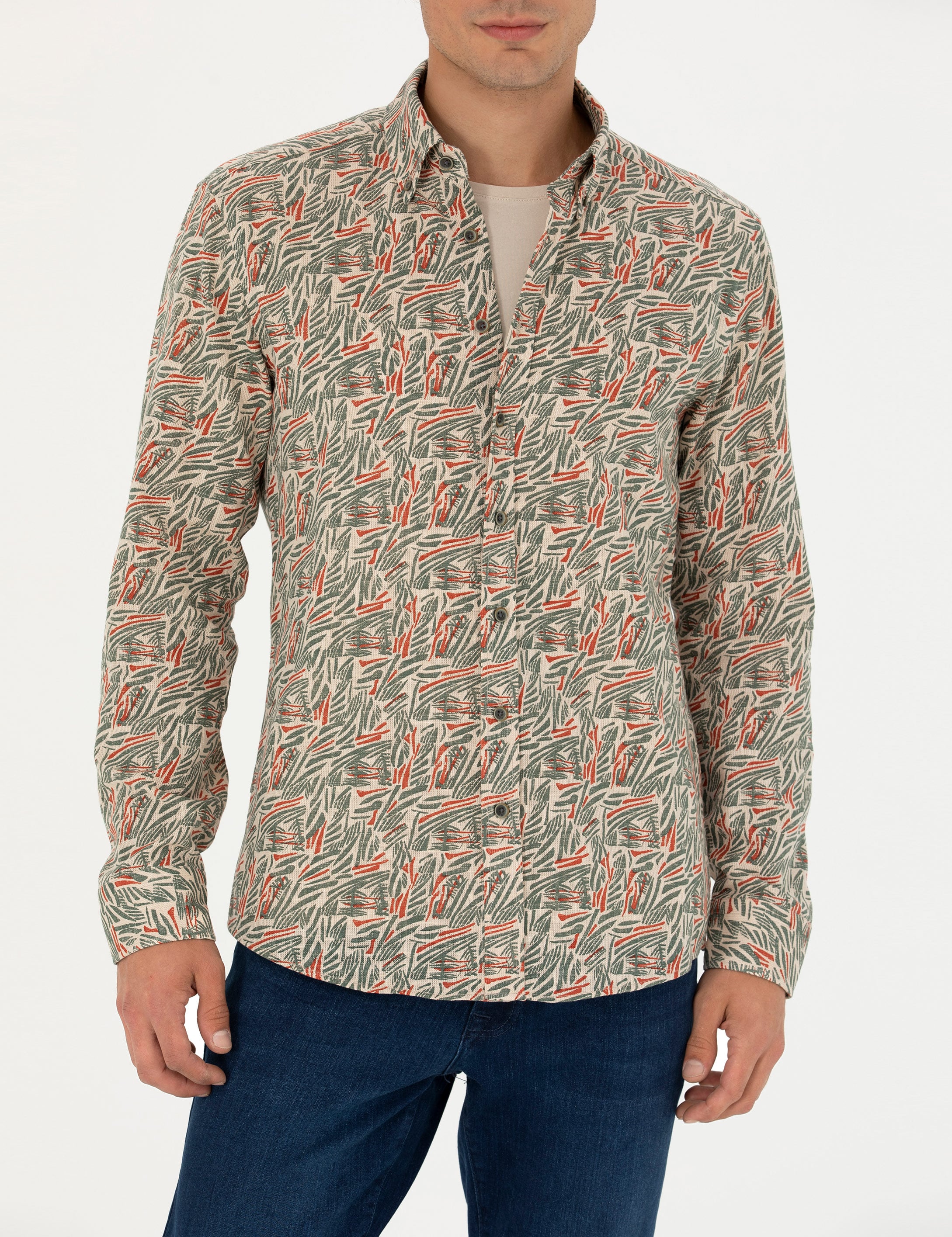Pierre Cardin Haki Slim Fit Uzun Kollu Gömlek görsel 5