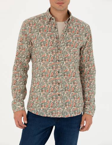 Haki Slim Fit Uzun Kollu Gömlek