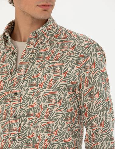 Haki Slim Fit Uzun Kollu Gömlek