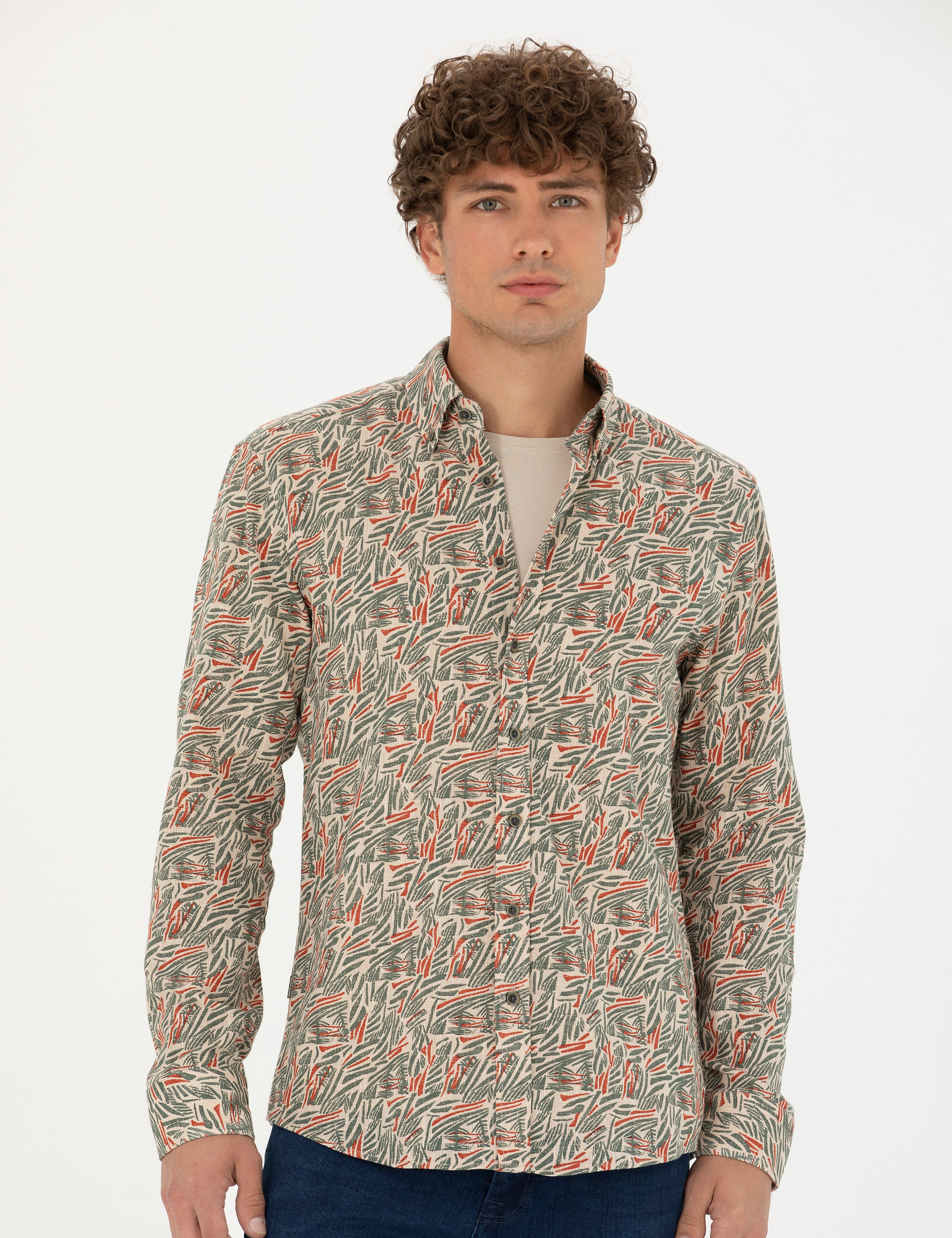 Haki Slim Fit Uzun Kollu Gömlek