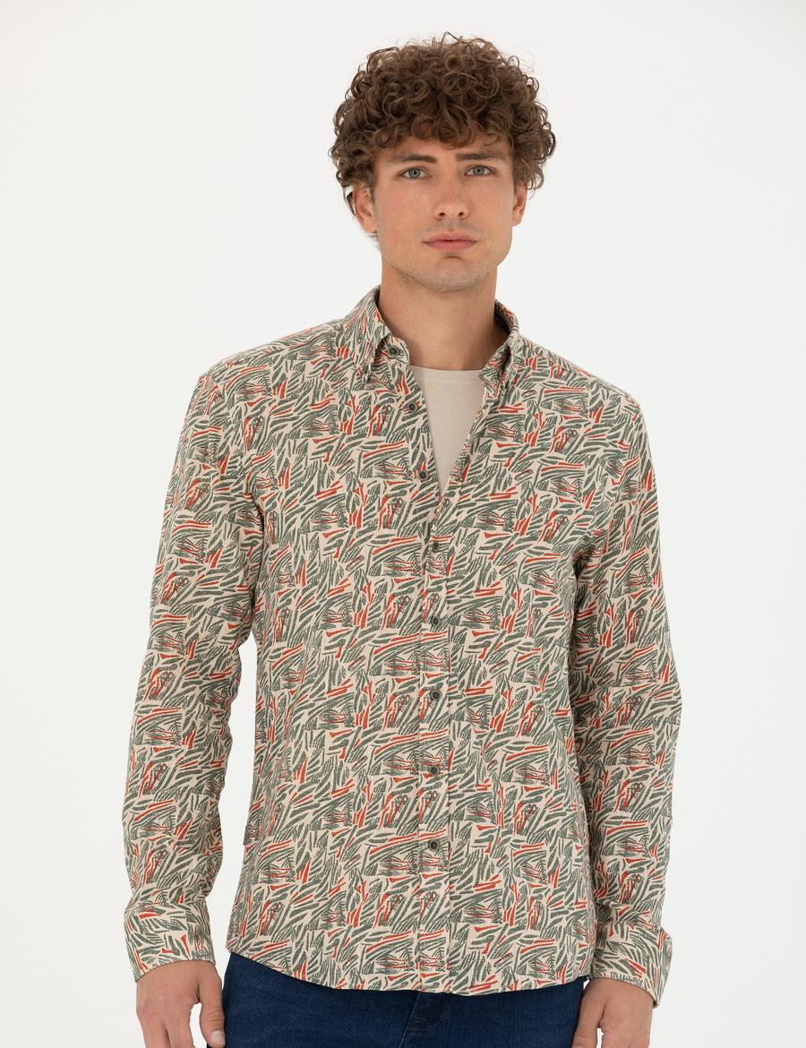 Haki Slim Fit Uzun Kollu Gömlek