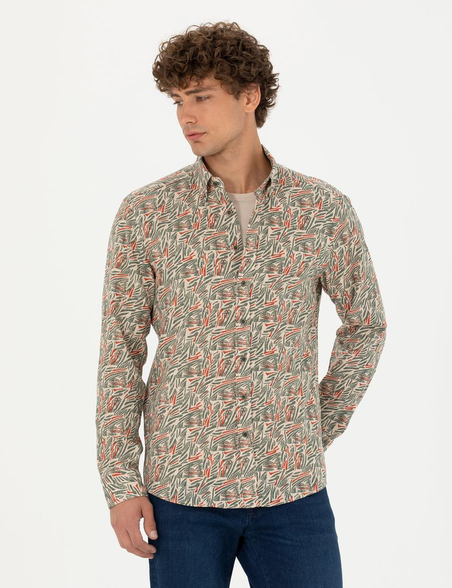 Haki Slim Fit Uzun Kollu Gömlek