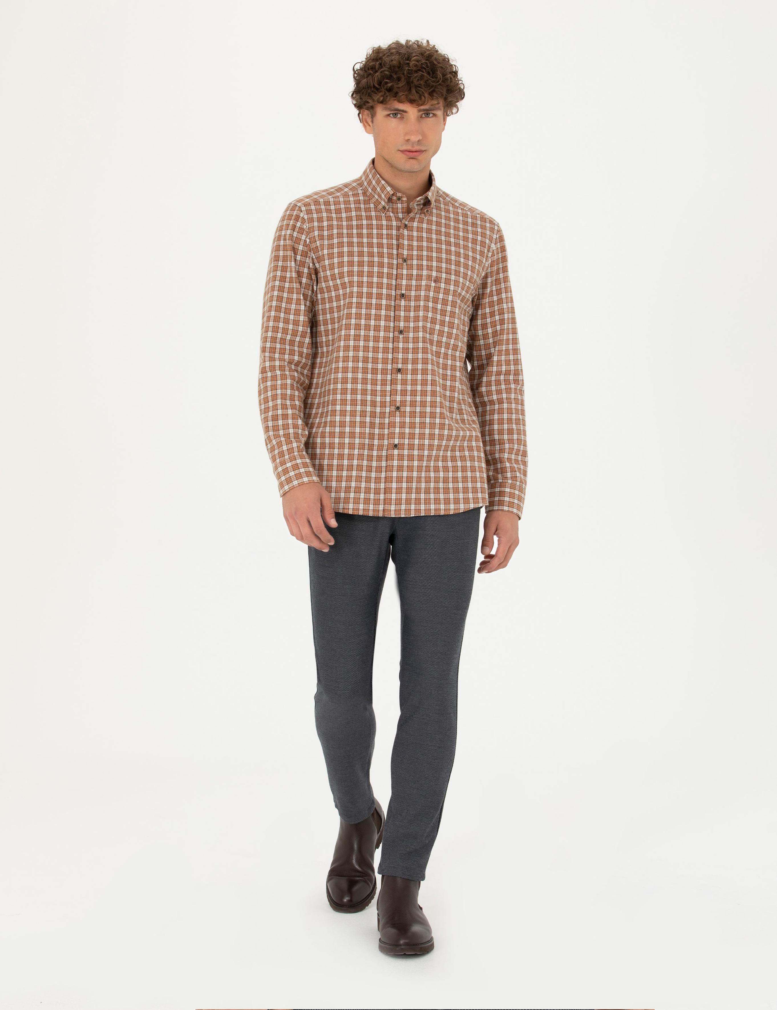 Kahverengi Regular Fit Uzun Kollu Gömlek