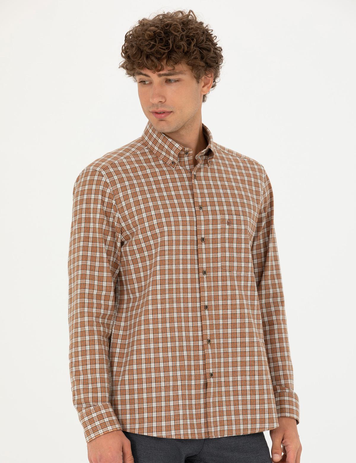 Kahverengi Regular Fit Uzun Kollu Gömlek - 50274597023